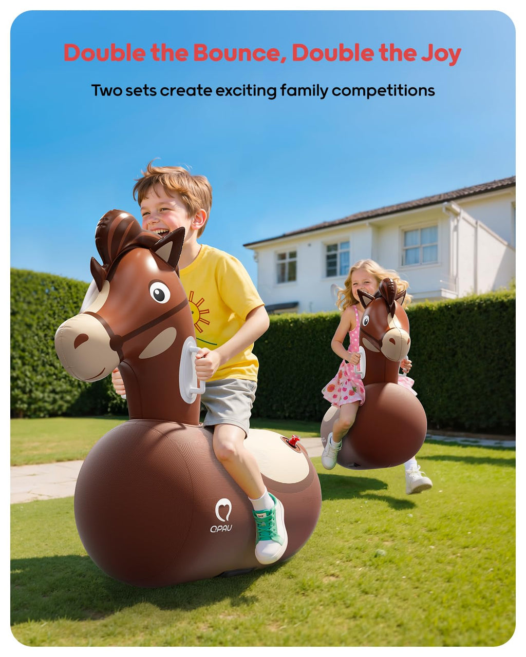 QPAU Inflatable Bouncy Dinosaur Toys 2 PCS with Hand Pump, Heavy Duty Giant Bouncy Pal, 220lbs Load Capacity, Ride On Bouncy Animal Hopper Toy, Indoor Outdoor Bouncers for Kids Girls Boys Ages 5+