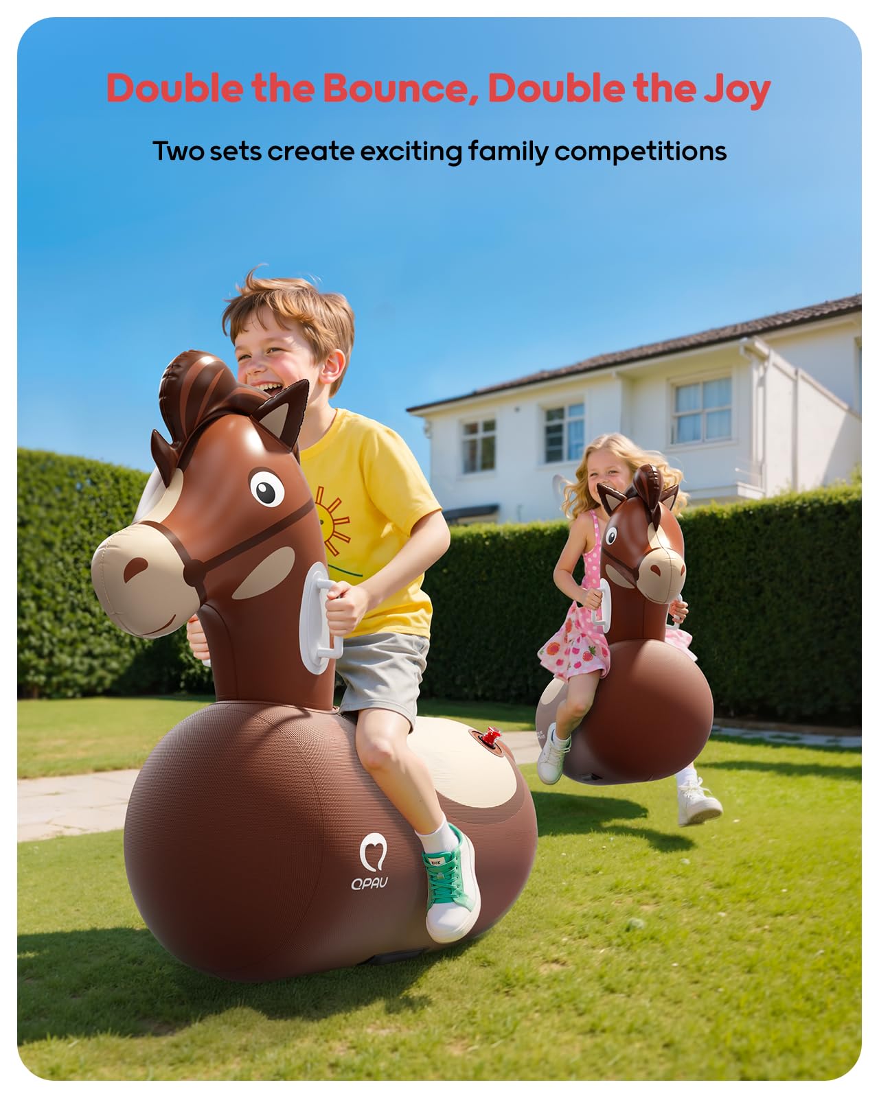 QPAU Inflatable Bouncy Dinosaur Toys 2 PCS with Hand Pump, Heavy Duty Giant Bouncy Pal, 220lbs Load Capacity, Ride On Bouncy Animal Hopper Toy, Indoor Outdoor Bouncers for Kids Girls Boys Ages 5+