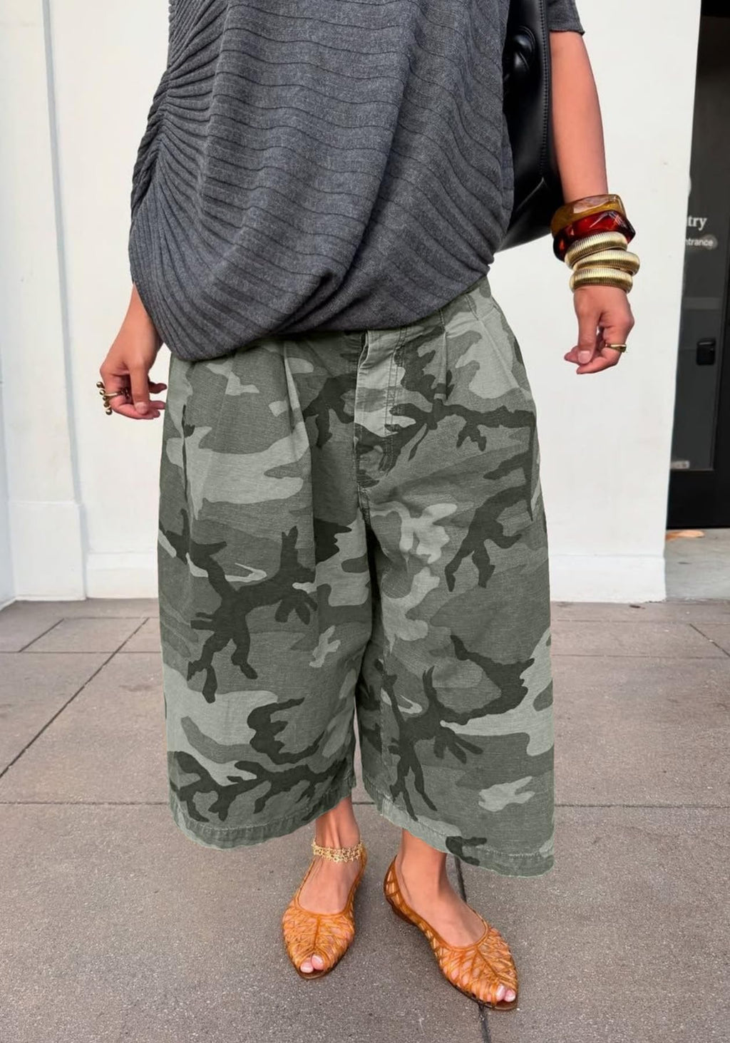 Unybwonn Women Baggy Cargo Jeans Camo Army Fatigue Wide Leg Harem Cropped Denim Pants Plus Size Camouflage Jean Trousers