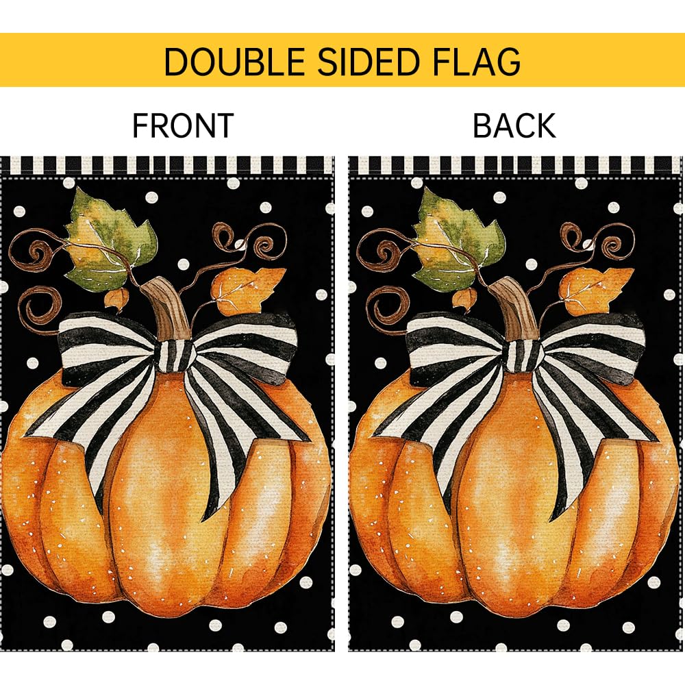 Fall Garden Flag For Outdoor Decor Thanksgiving Garden Flags Autumn Stained Glass Pumpkin Maple Leaf Double Sided Small Burlap Outside Porch Lawn Yard Flags Decorations 12.5x18 Inch