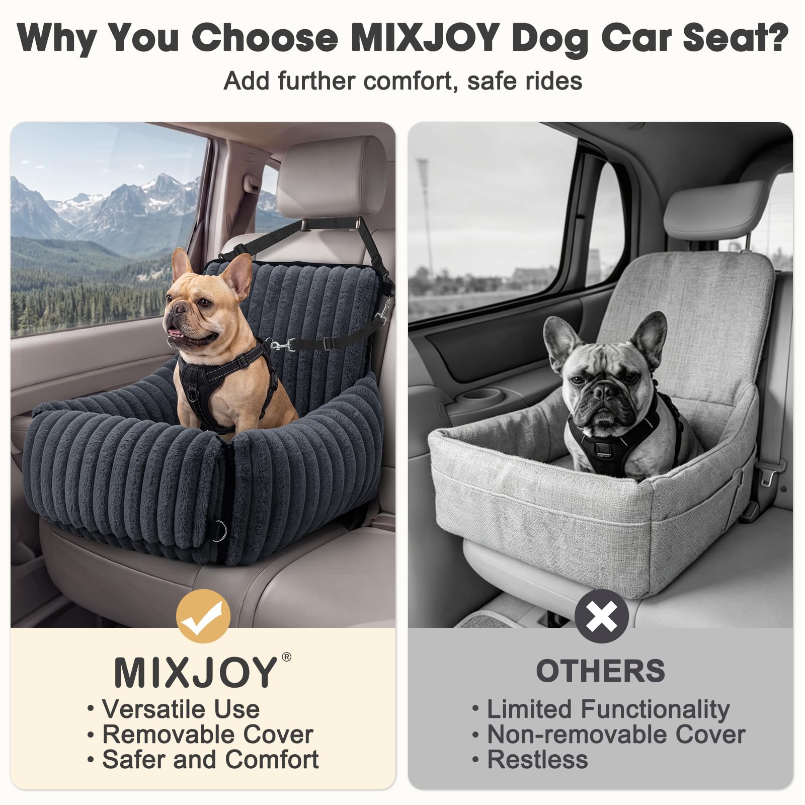 MIXJOY 6-in-1 Dog Car Seat for Small/Medium Dogs up to 25 lbs, Multi-Functional Dog Carrier for Car with Detachable Washable Cover, Pet Travel Bed with Clip-On Safety Leash, Beige