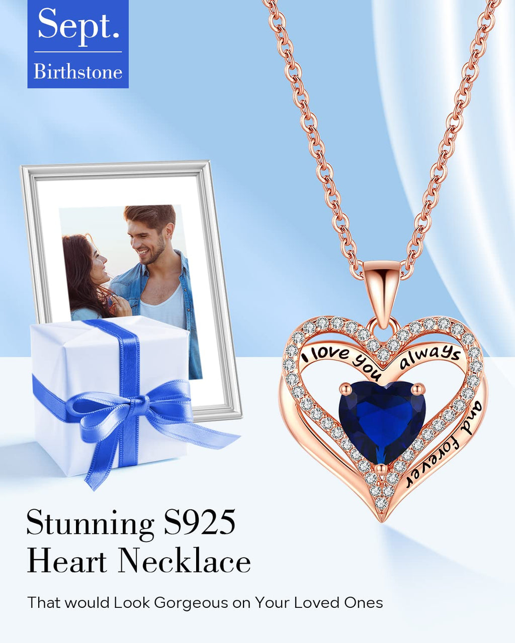 S925 Sterling Silver Necklace for Women, Wife Jewelry Rose Gold, Mom Birthday Valentines Mothers Day Gifts, Girlfriend Necklaces, Daughter Heart Jewel, Anniversary for Her
