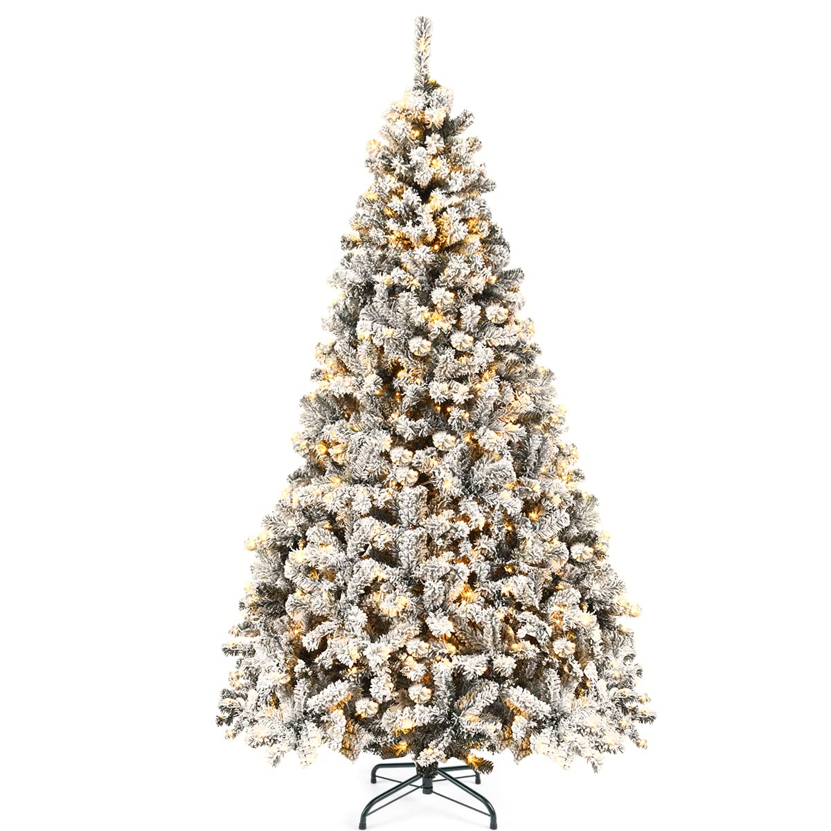 Goplus 7FT Pre-Lit Artificial Christmas Tree Auto-Spread/Close up Branches 11 Flash Modes with Multicolored 400 LED Lights & Metal Stand