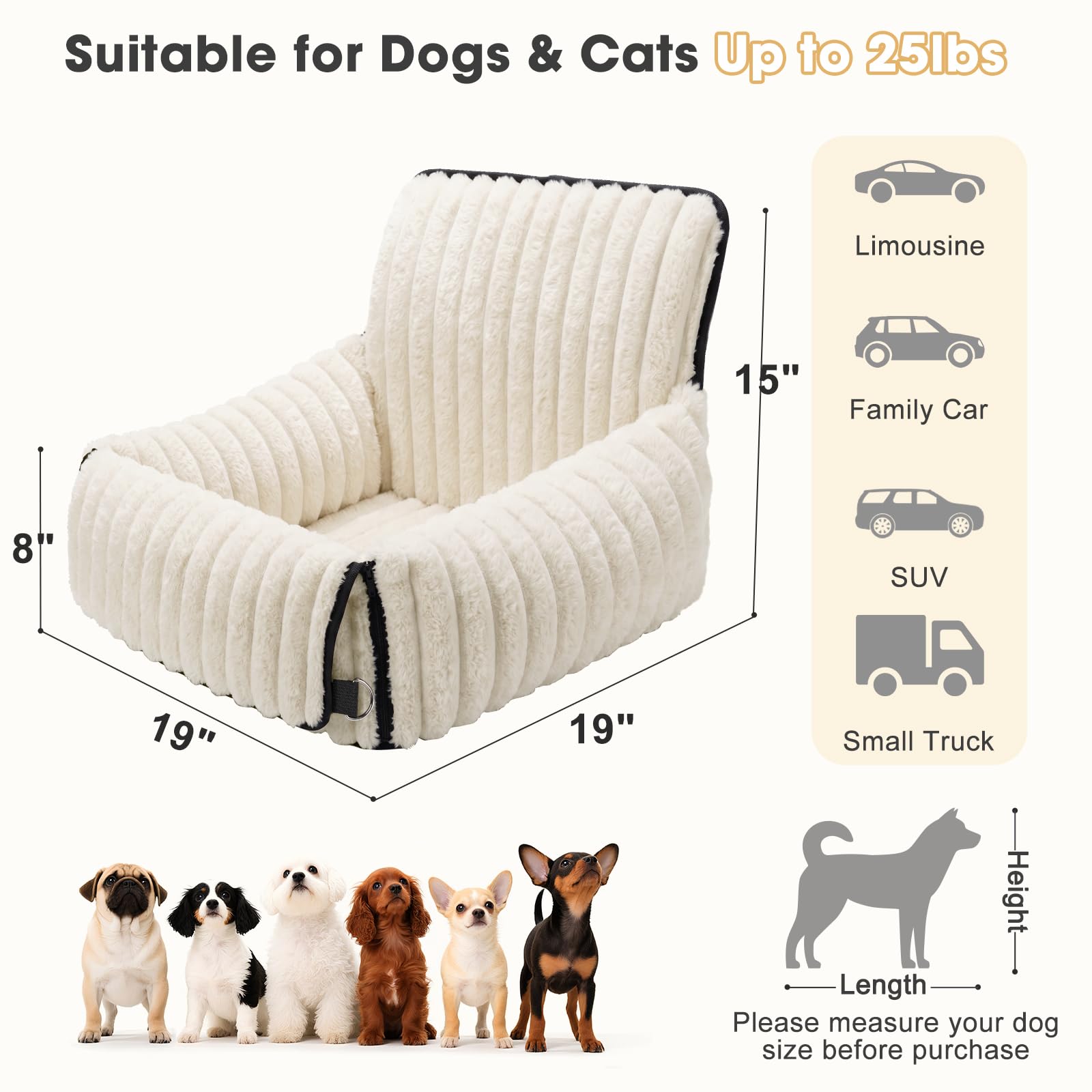 MIXJOY 6-in-1 Dog Car Seat for Small/Medium Dogs up to 25 lbs, Multi-Functional Dog Carrier for Car with Detachable Washable Cover, Pet Travel Bed with Clip-On Safety Leash, Beige