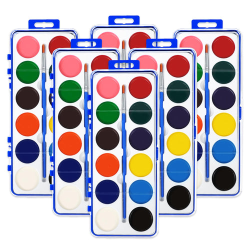 24 Pack Watercolor Paint Set for Kids, 12 Colors Watercolors Paints with Paint Brush, Kids Water color Paint Set for Party Favor, Classroom,Easter Basket Stuffers.