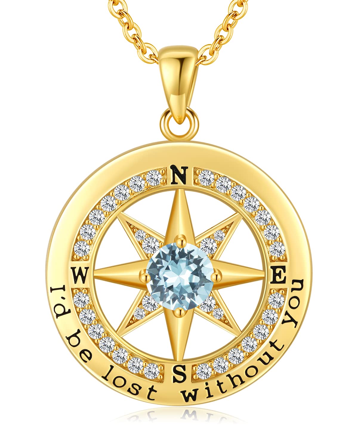 S925 Necklace Gift for Wife |Compass Jewelry |Women Anniversary |Sterling Silver |Girlfriend Birthday Gifts for Her Valentines |I'd be Lost without You |Jewel 18K Gold