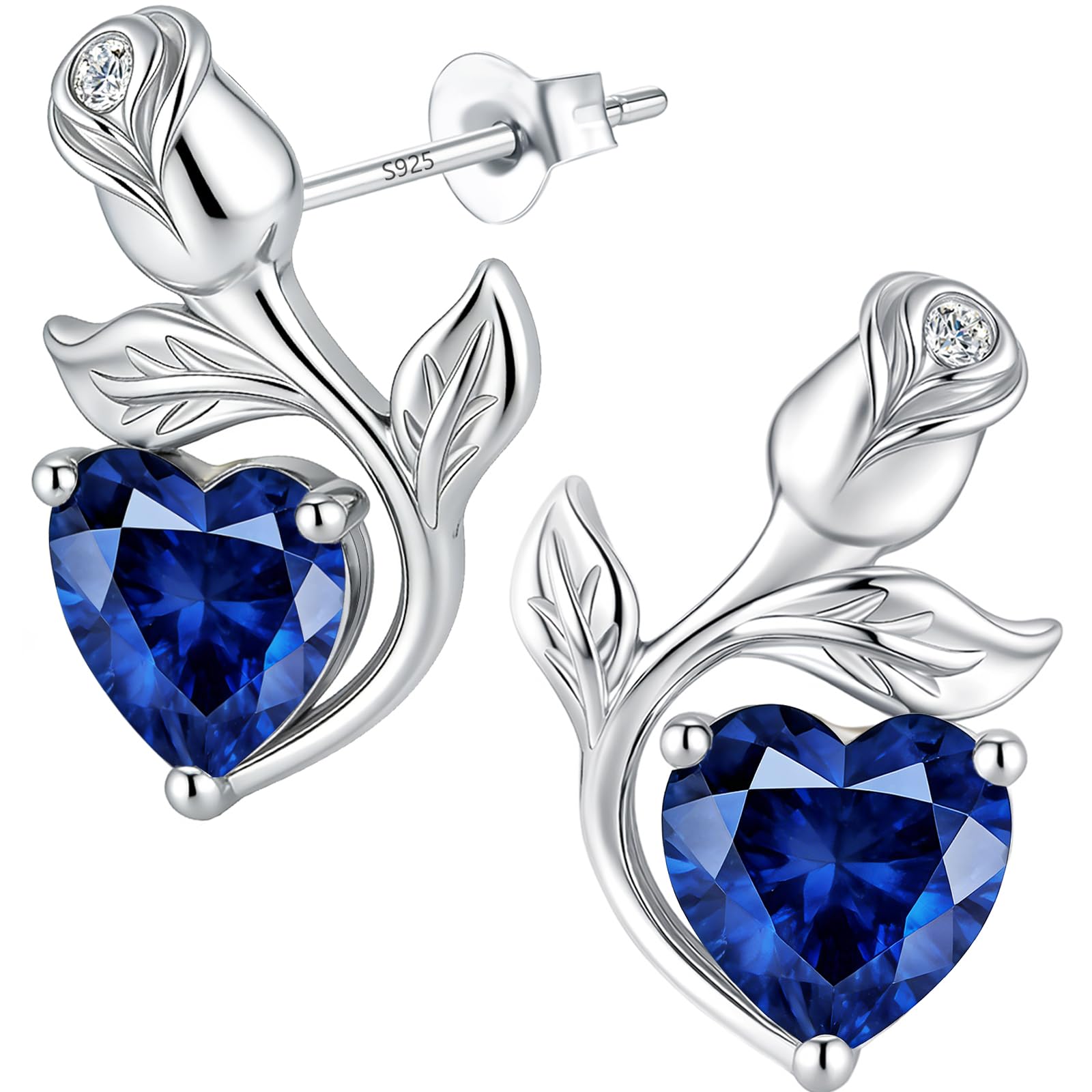 0.8CT Rose Heart Earrings Option of Sapphire Moissanite Stud Earrings Lab-Grown Earrings Birthstone Earrings for Women S925 Sterling Silver Post D Color VVS1 Clarity Ideal Gift for Wife Mother for Birthday Anniversary Mothers Day Gift for Mom Conveying I
