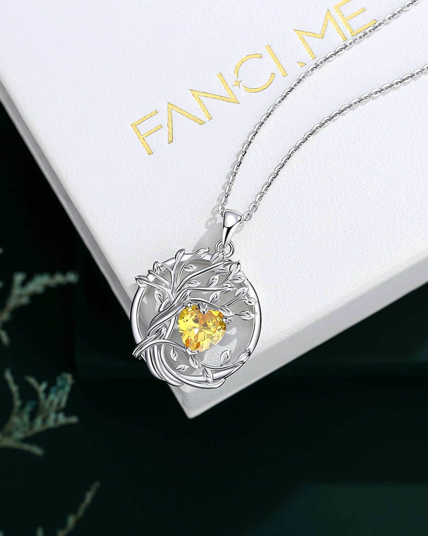 FANCIME Tree of life Birthstone necklace Sterling Silver Pendant Birthstone Necklace Gemstone Anniversary Birthday Jewelry Mothers Day Gifts for Mom Her Wife