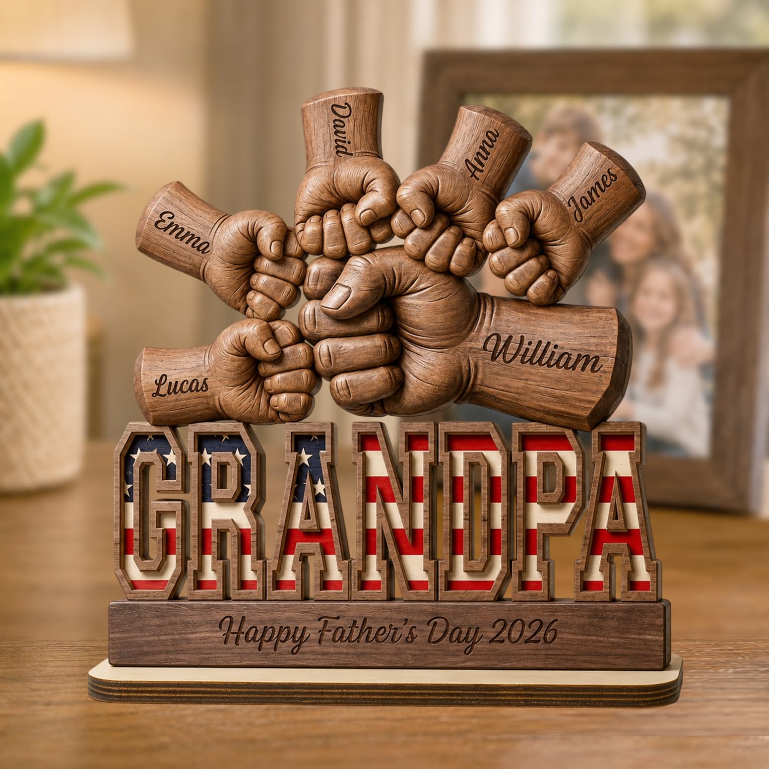 Personalized Fist Bump Dad and Kids Name Wooden Plaque, Custom Fathers Day Plaque for Dad Grandpa, Customized Sign Decorations for Daddy, Grandpa, Heartfelt Father's Day Birthday Gifts for Husband
