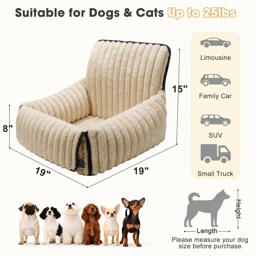 MIXJOY 6-in-1 Dog Car Seat for Small/Medium Dogs up to 25 lbs, Multi-Functional Dog Carrier for Car with Detachable Washable Cover, Pet Travel Bed with Clip-On Safety Leash, Beige