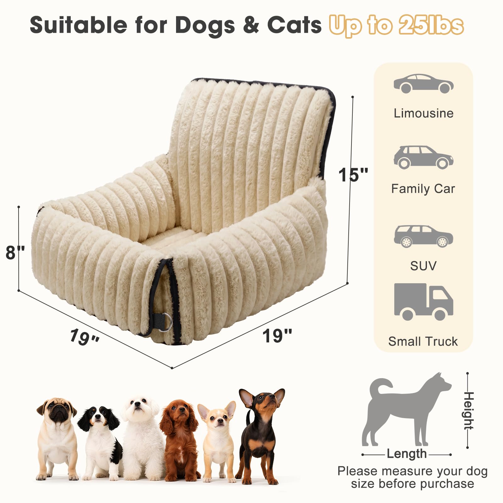 MIXJOY 6-in-1 Dog Car Seat for Small/Medium Dogs up to 25 lbs, Multi-Functional Dog Carrier for Car with Detachable Washable Cover, Pet Travel Bed with Clip-On Safety Leash, Beige