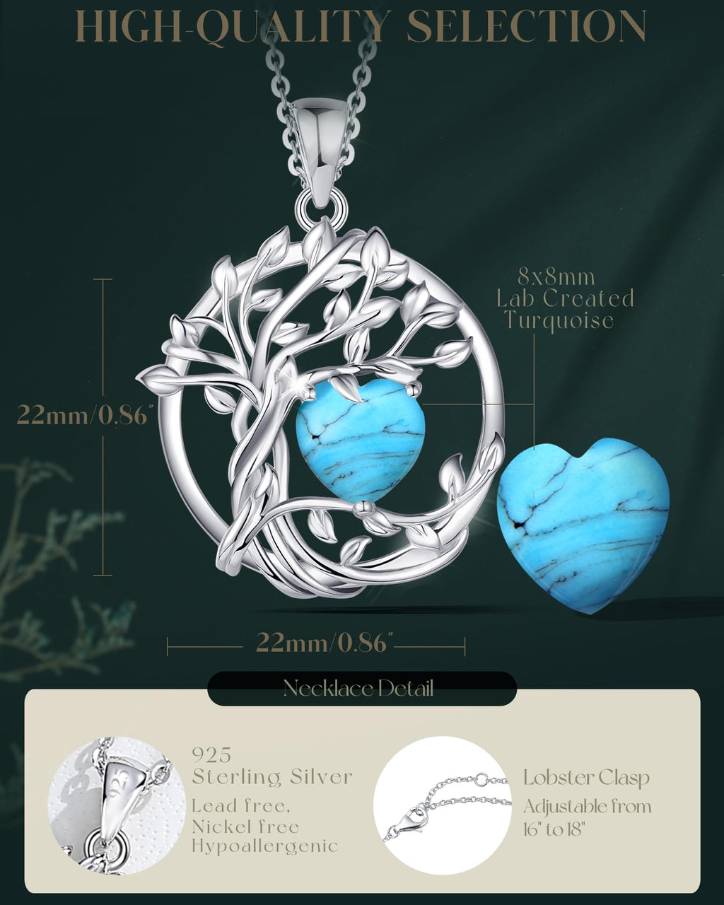 FANCIME Tree of life Birthstone necklace Sterling Silver Pendant Birthstone Necklace Gemstone Anniversary Birthday Jewelry Mothers Day Gifts for Mom Her Wife