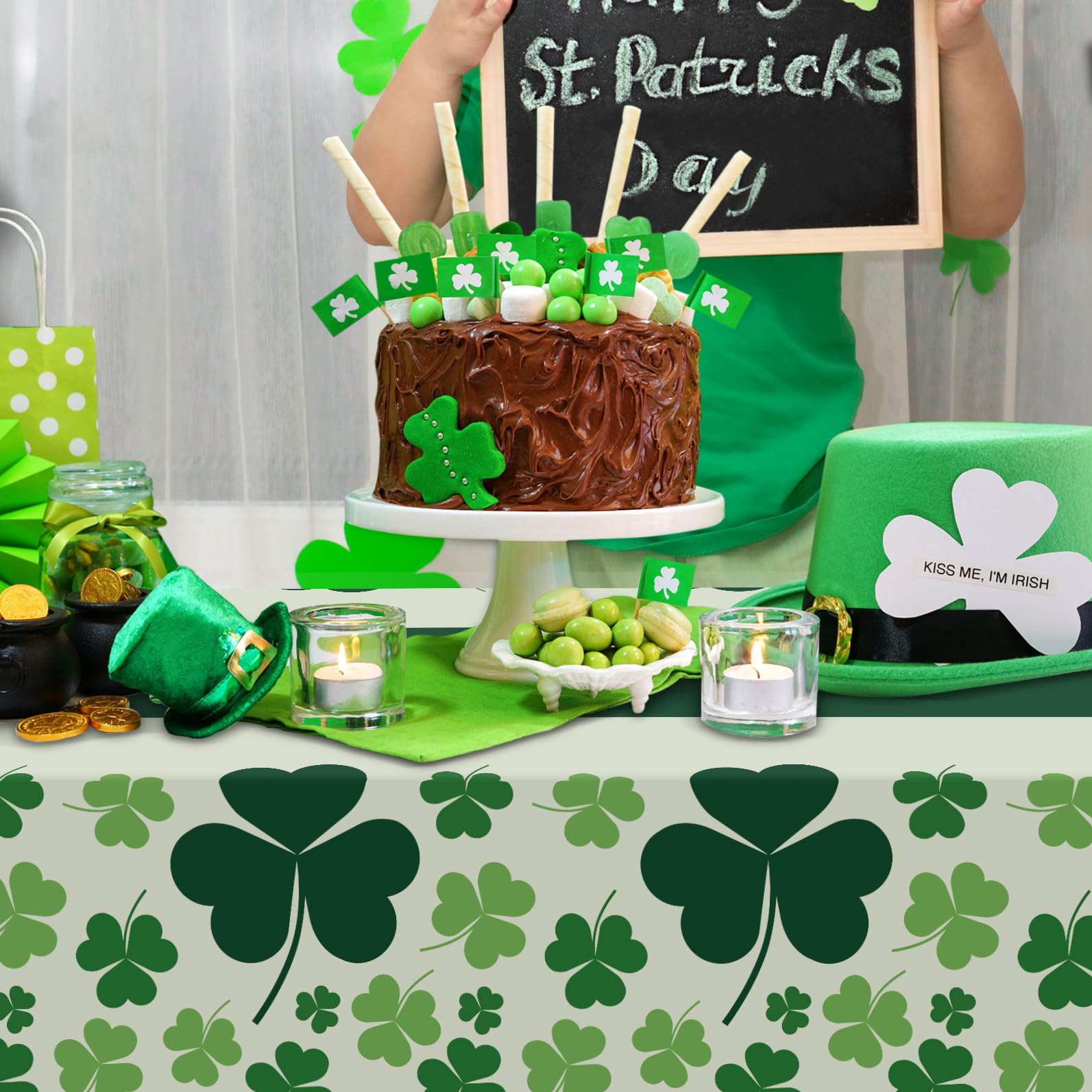 Childom 3 Pack St Patricks Day Decorations,St Patricks Day Table Cloths for Rectangle Tables,54" x 108" Disposable Plastic Tablecloths for St. Patrick's Day,Home,Kitchen,Picnic,Parties,Spring Decors