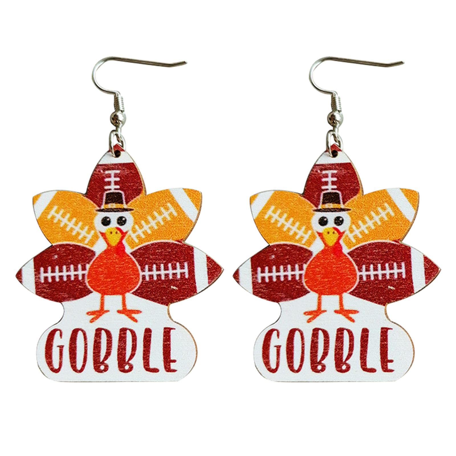 Cute Thanksgiving Turkey Pumpkin Maple Leaf Dangle Earrings Colorful Sunflower Wooden Thanksgiving Fall Earrings for Women Jewelry