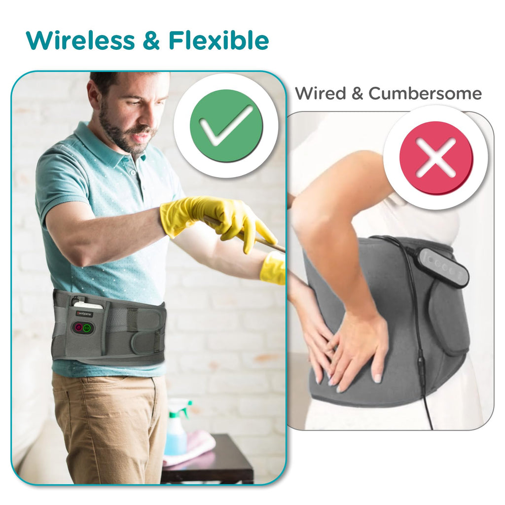 Comfytemp Cordless Heating Pad with Massager for Back, Fathers Day Dad Gifts for Men, FSA Eligible HSA Portable Lower Back Massager Rechargeable Wireless Electric, Women Mom Seniors 3 Heat 30mins Off