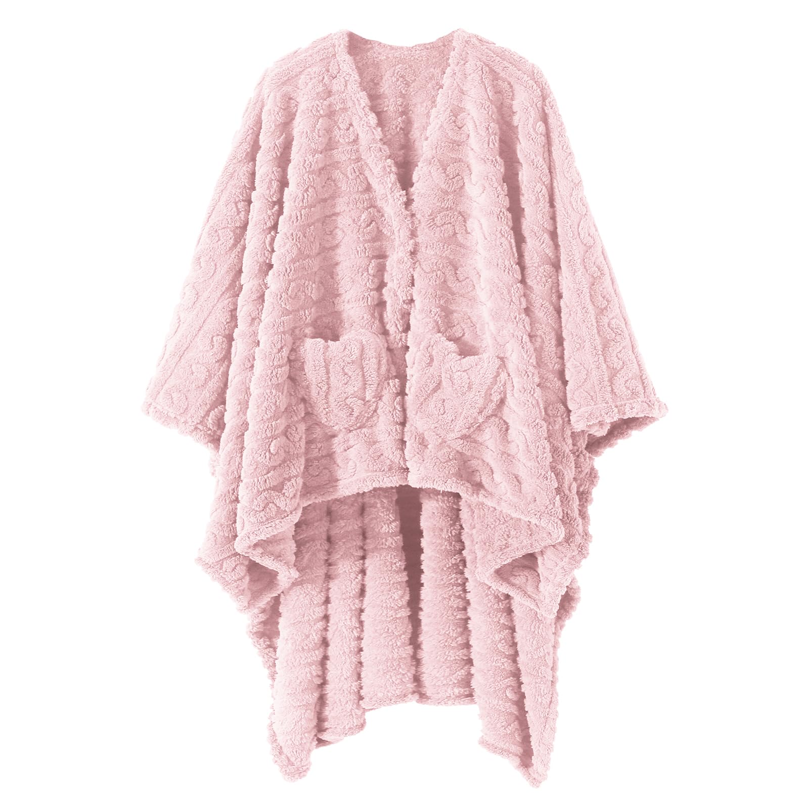 Wearable Blanket Poncho Cape Wrap for Adult, Cozy Sherpa Fleece Pocketed Shawl TV Throw Blankets for Office and Lounge(Caramel,58'' x 64'')