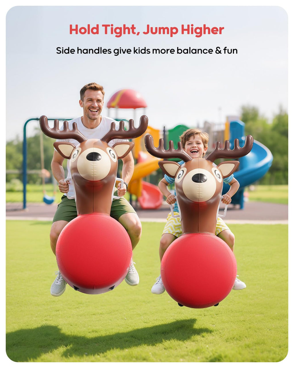 QPAU Inflatable Bouncy Dinosaur Toys 2 PCS with Hand Pump, Heavy Duty Giant Bouncy Pal, 220lbs Load Capacity, Ride On Bouncy Animal Hopper Toy, Indoor Outdoor Bouncers for Kids Girls Boys Ages 5+