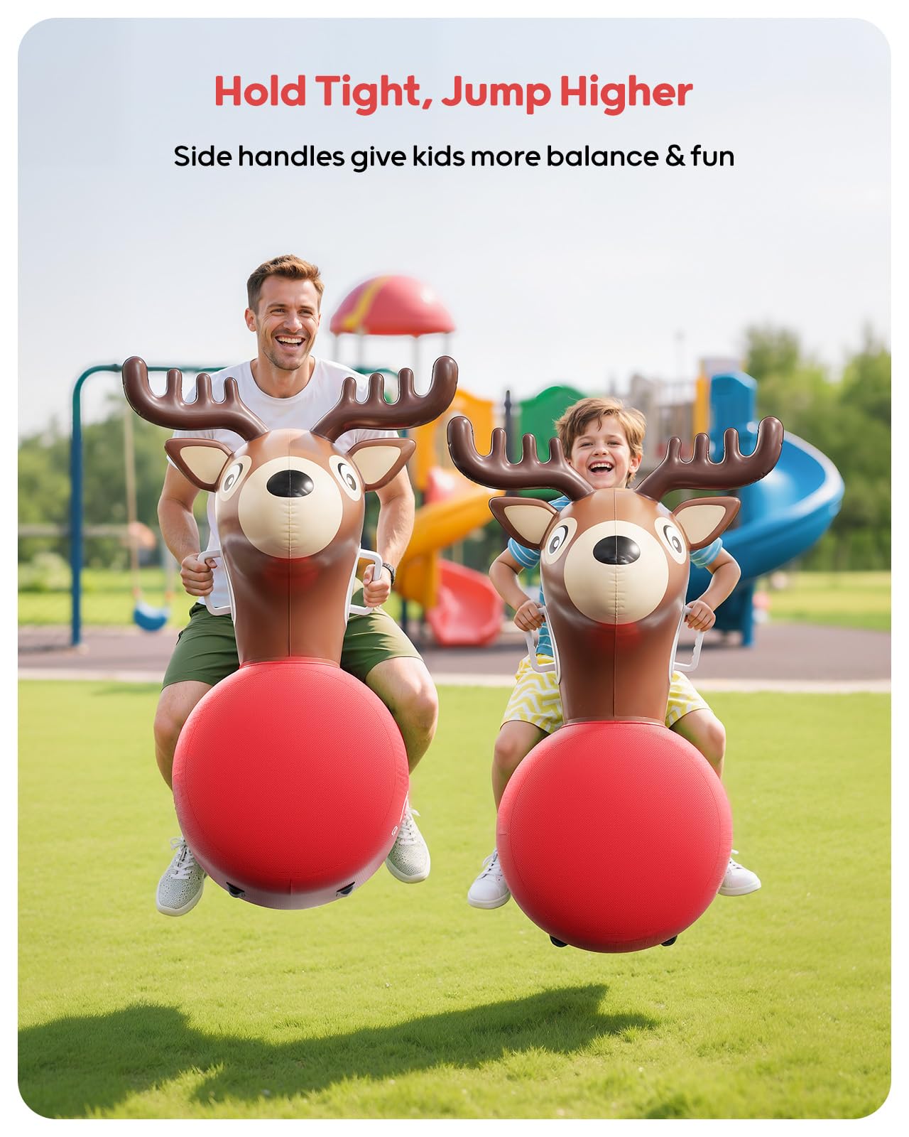 QPAU Inflatable Bouncy Dinosaur Toys 2 PCS with Hand Pump, Heavy Duty Giant Bouncy Pal, 220lbs Load Capacity, Ride On Bouncy Animal Hopper Toy, Indoor Outdoor Bouncers for Kids Girls Boys Ages 5+