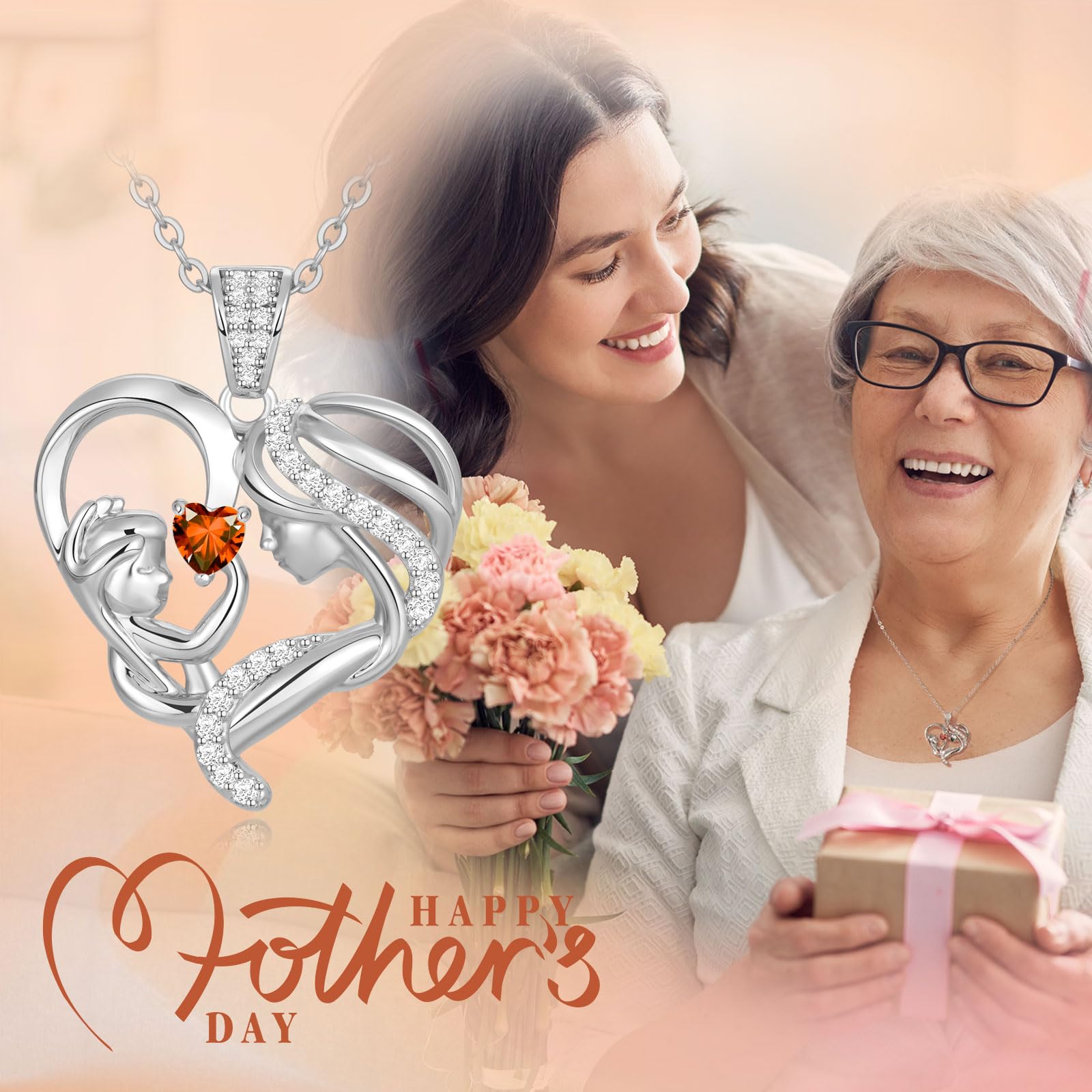 Mothers Day Gifts for Mom Wife Her Grandma, S925 Sterling Silver Birthstone Necklaces Jewelry for Women, Mother's Day Love Heart Pendant Necklace for Anniversary Birthday Christmas Day