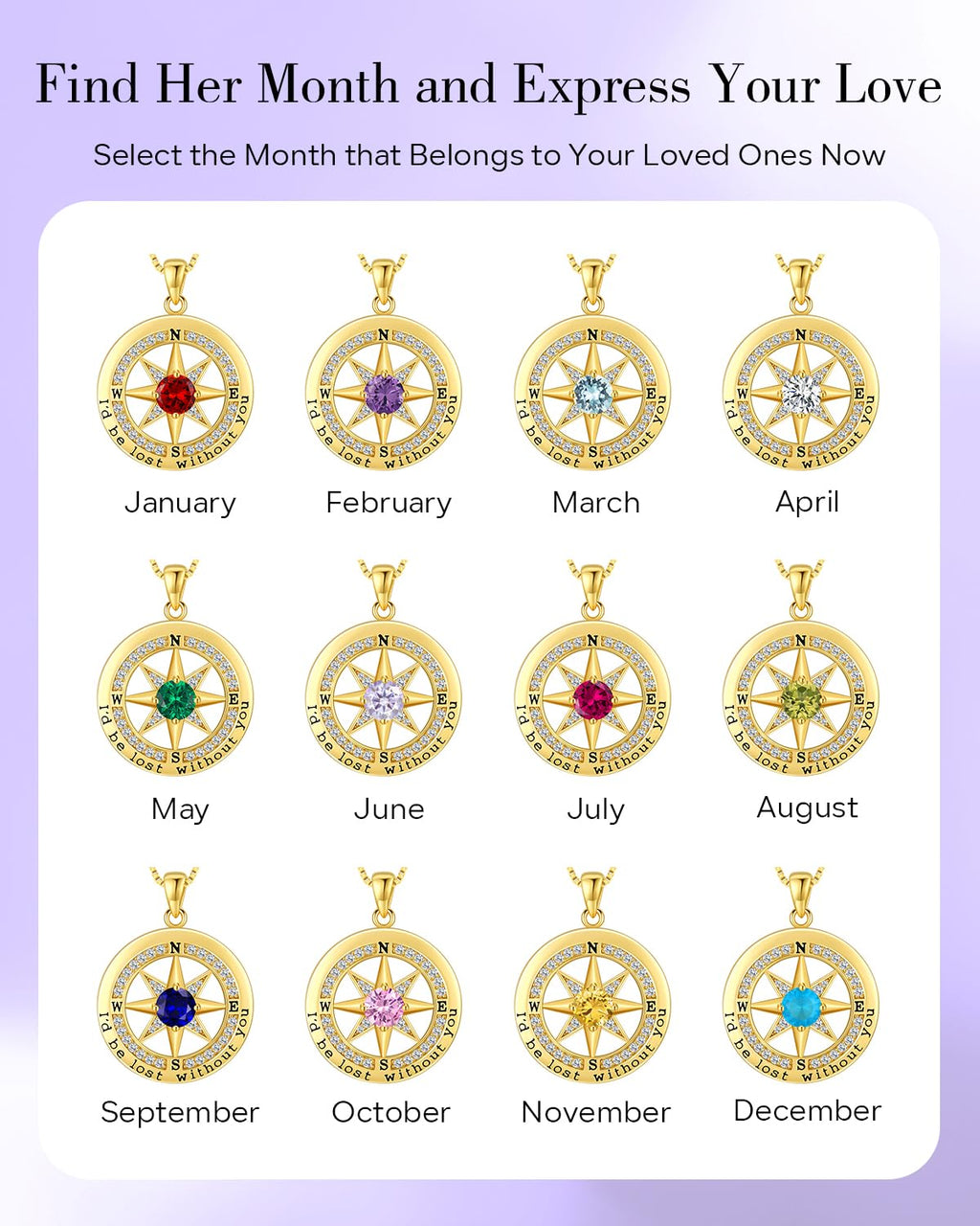S925 Necklace Gift for Wife |Compass Jewelry |Women Anniversary |Sterling Silver |Girlfriend Birthday Gifts for Her Valentines |I'd be Lost without You |Jewel 18K Gold