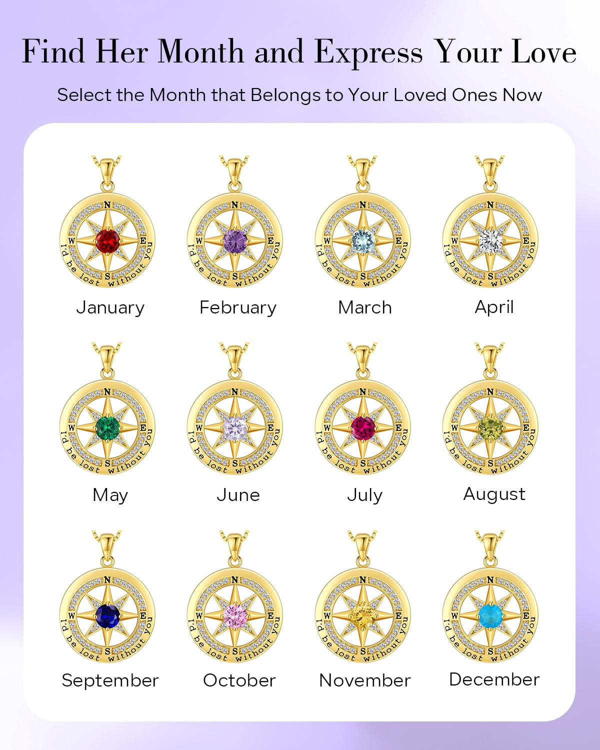 S925 Necklace Gift for Wife |Compass Jewelry |Women Anniversary |Sterling Silver |Girlfriend Birthday Gifts for Her Valentines |I'd be Lost without You |Jewel 18K Gold