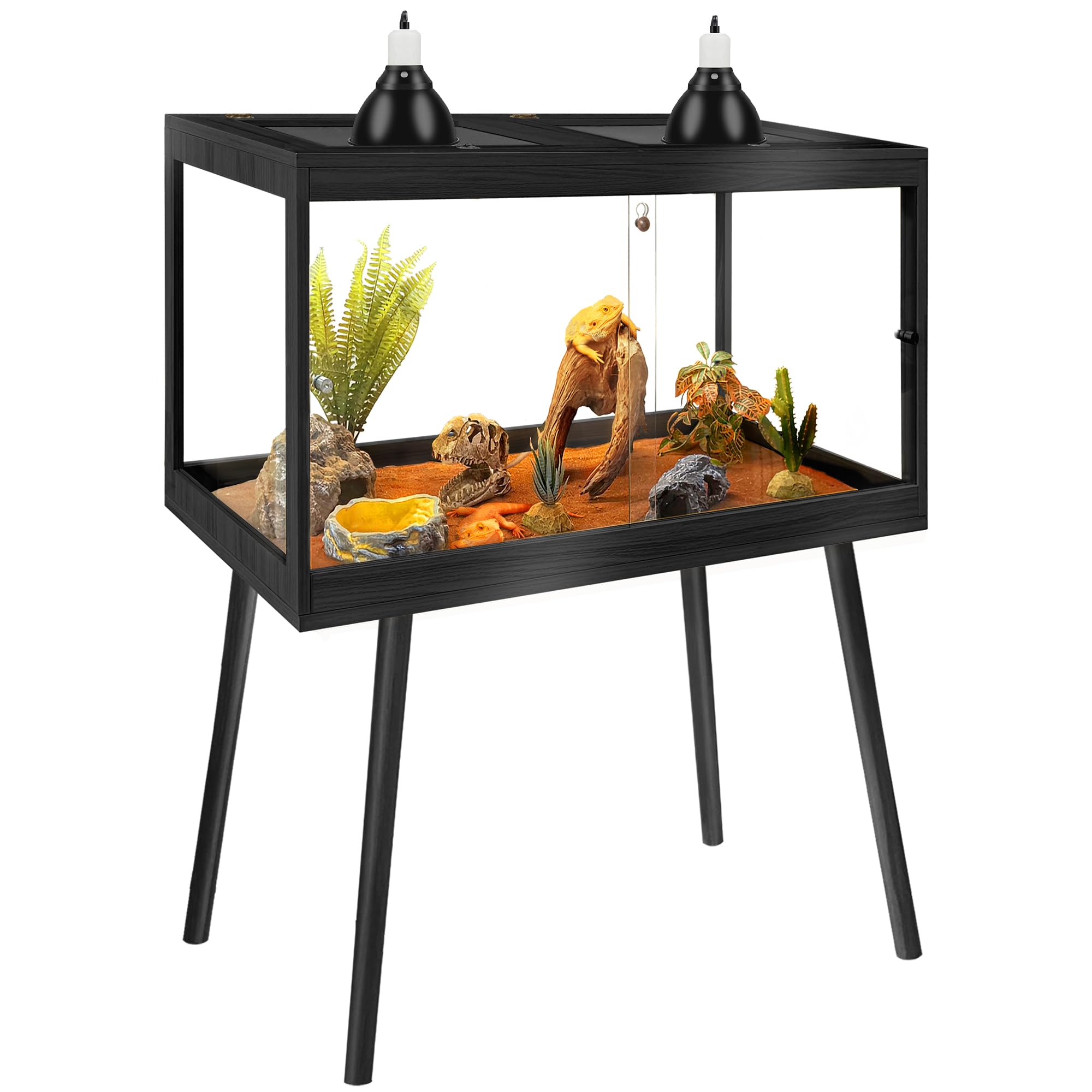 PROLEE Reptile Enclosure with Leg, 35 Gallons Bearded Dragon Tank, Tempered Glass Lizard Tank with Metal Mesh Tops and Lockable Door, Spacious Reptile Habitat for Snake,Lizard (Oak)