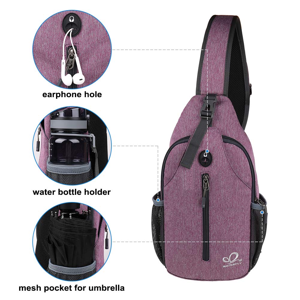 WATERFLY Crossbody Sling Backpack Sling Bag Travel Hiking Chest Bag Daypack (Black)