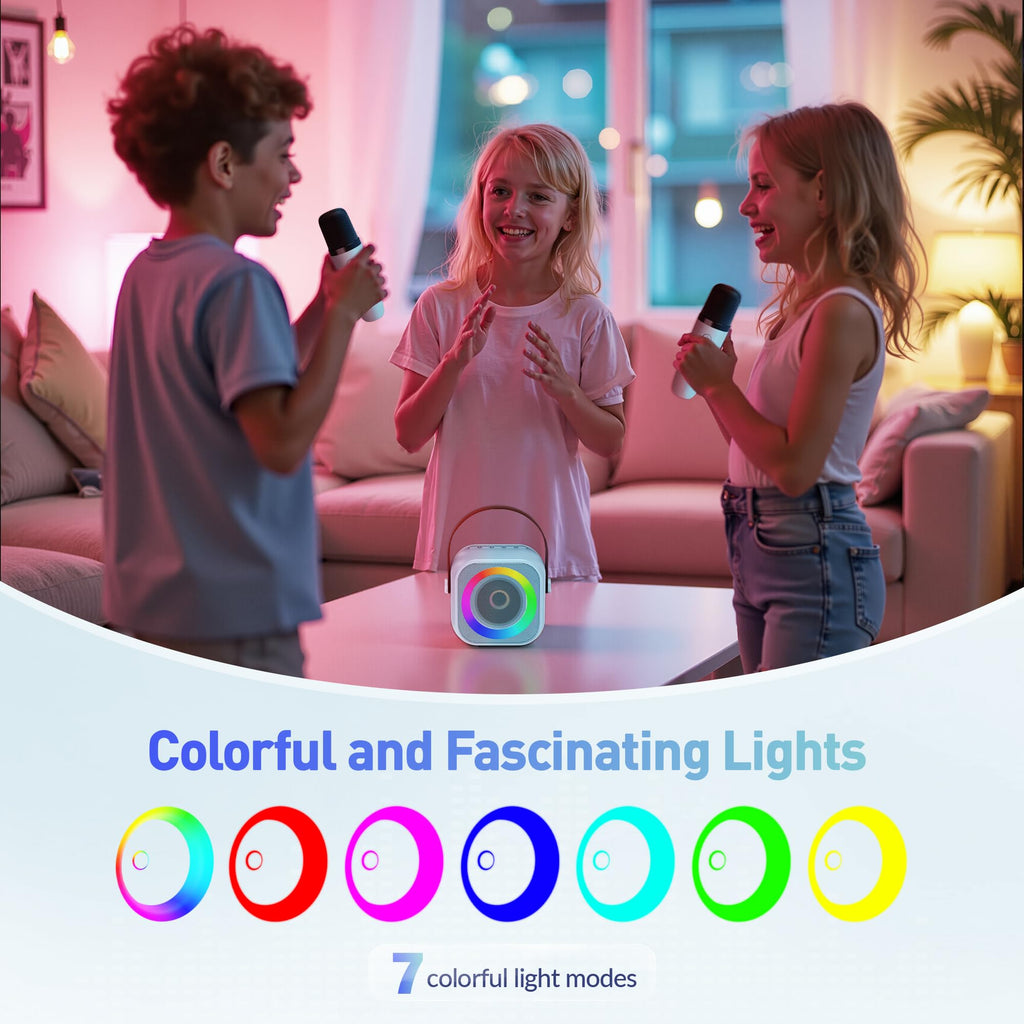 Mini Karaoke Machine, Portable Bluetooth Karaoke Speaker with 2 Wireless Microphones and Party Lights for Kids and Adults, Birthday Gifts for Girls Boys Family Home Party