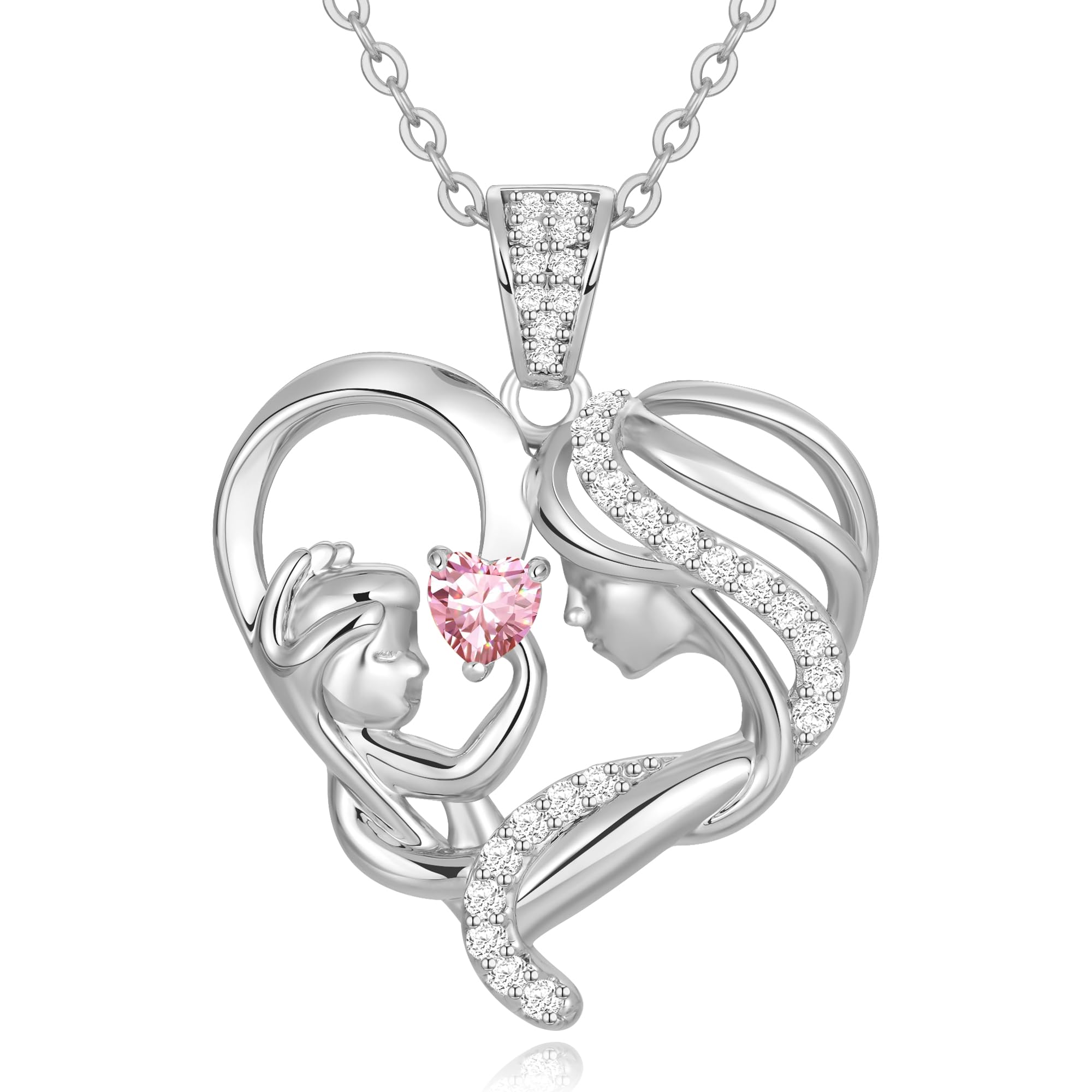 Mothers Day Gifts for Mom Wife Her Grandma, S925 Sterling Silver Birthstone Necklaces Jewelry for Women, Mother's Day Love Heart Pendant Necklace for Anniversary Birthday Christmas Day