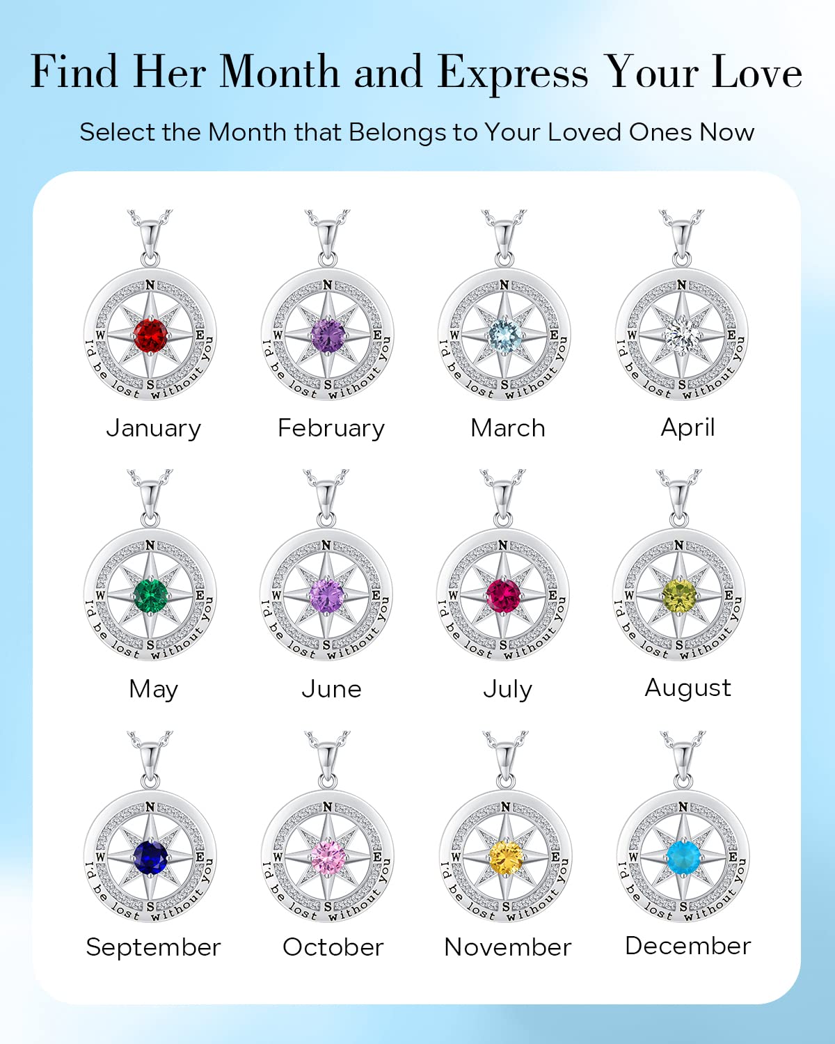 S925 Necklace Gift for Wife |Compass Jewelry |Women Anniversary |Sterling Silver |Girlfriend Birthday Gifts for Her Valentines |I'd be Lost without You |Jewel 18K Gold