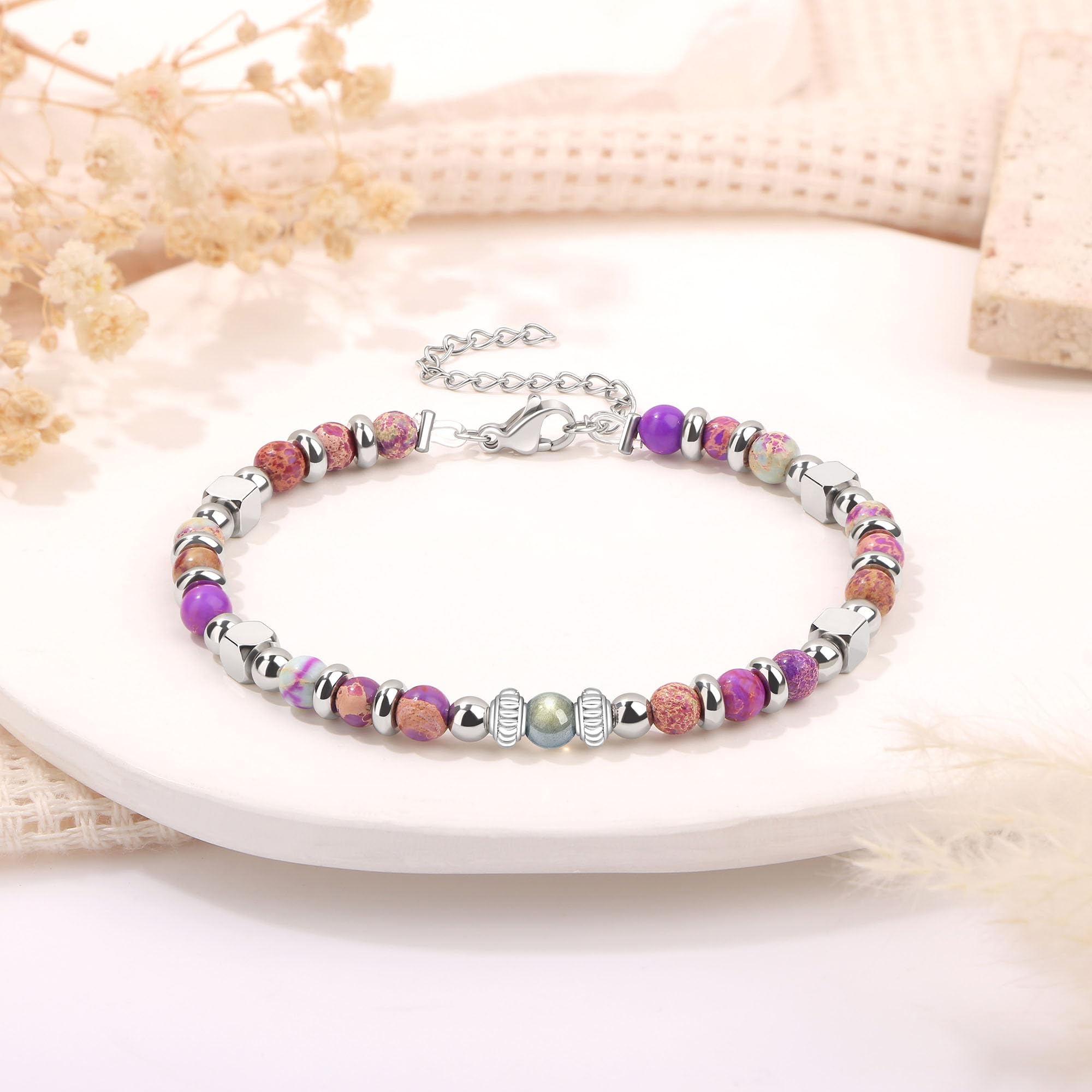 JoycuFF 𝗚𝗶𝗳𝘁𝘀 𝗳𝗼𝗿 𝗪𝗼𝗺𝗲𝗻 𝗠𝗼𝗼𝗻𝘀𝘁𝗼𝗻𝗲 𝗕𝗿𝗮𝗰𝗲𝗹𝗲𝘁 Amazonite Colorful Imperial Jasper Stainless Steel Beads Bracelets, Graduation Christmas Valentines Mothers Day Birthday Gifts