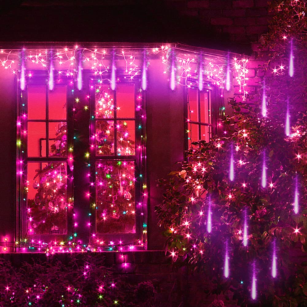 Kwaiffeo Outdoor Christmas Decorations, 24 Tubes(Equivalent to 3 Sets of 8-Tubes) LED Meteor Shower Lights for Xmas Halloween Decor Yard Lawn Outside Party, Outdoor Lighted Christmas-Themed Ornaments