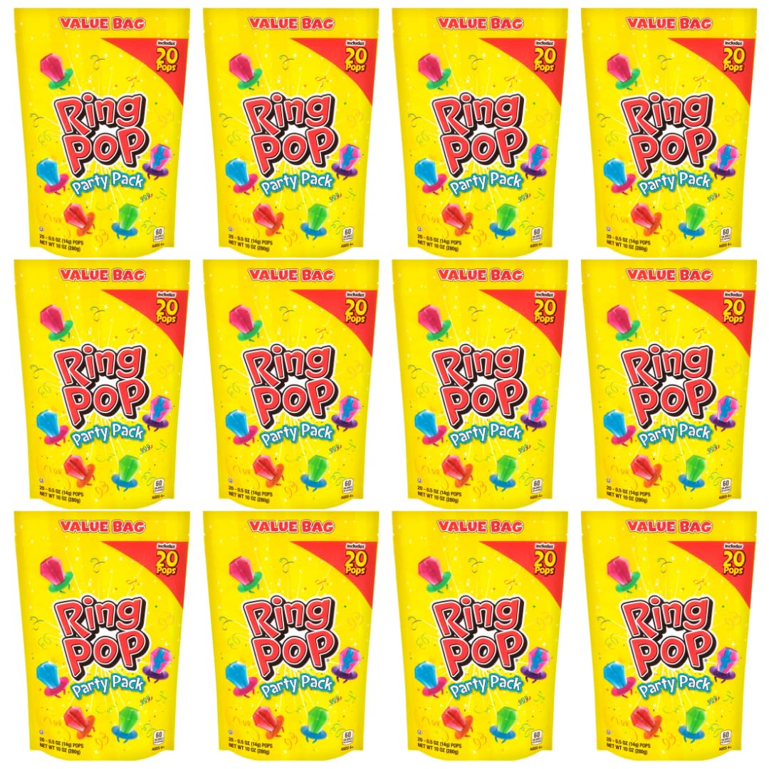 Ring Pop Lollipops - Bulk Candy Individually Wrapped Suckers Variety Party Pack- 50 Count w/Assorted Flavors - Hard Candy for Party Favors, Kids & Goodie Bags, 25 Ounce