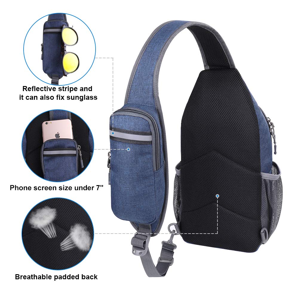 WATERFLY Crossbody Sling Backpack Sling Bag Travel Hiking Chest Bag Daypack (Black)