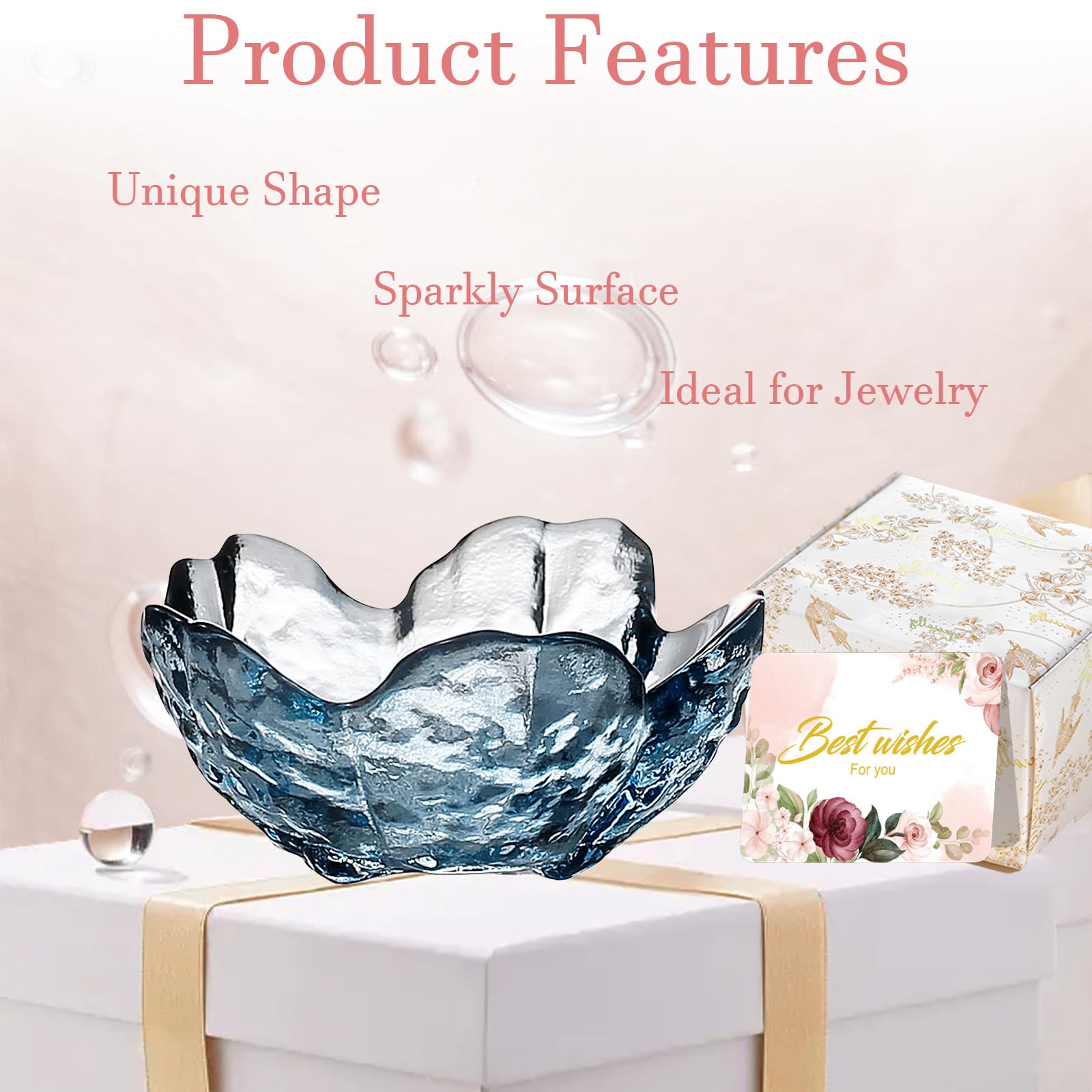 Purple Flower Jewelry Dish Glass Ring Holder Dish Jewelry Tray Cute Vanity Organizer Aesthetic Nightstand Bathroom Room Decor Trinket Dish Mothers Day Friendship Christmas Birthday Gifts for Women