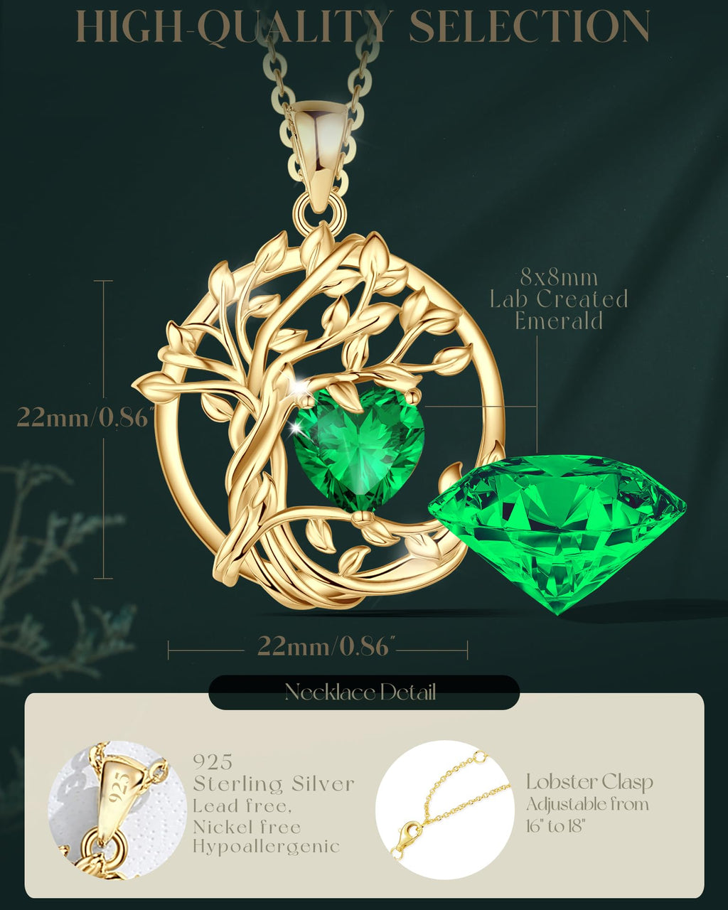 FANCIME Tree of life Birthstone necklace Sterling Silver Pendant Birthstone Necklace Gemstone Anniversary Birthday Jewelry Mothers Day Gifts for Mom Her Wife