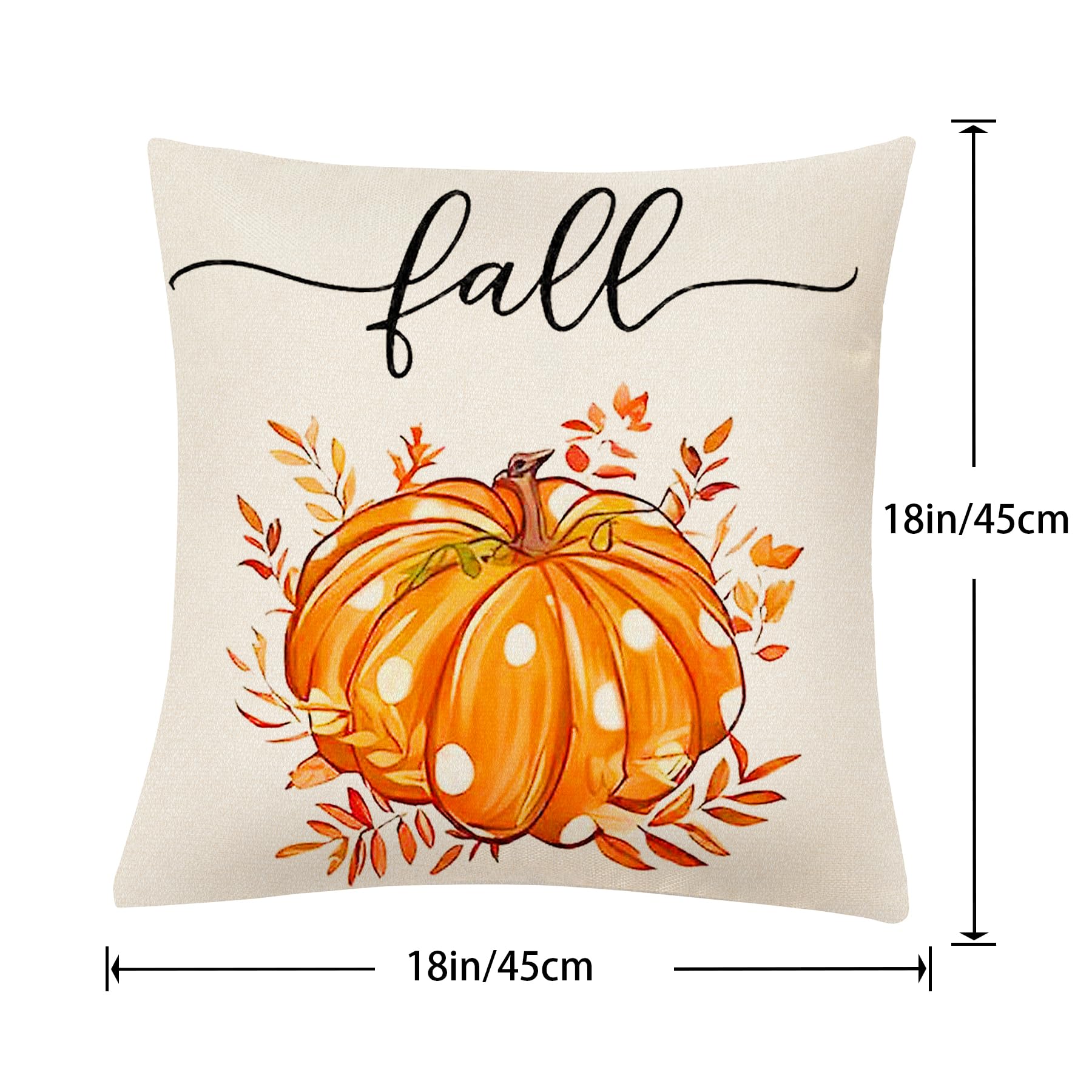 Hongsome Fall Decorations for Home-Throw Pillow Covers 18x18in Set of 4,Pumpkin Linen Pillow Case for Thanksgiving Couch Autumn Holiday Outdoor Burnt Orange White Decor