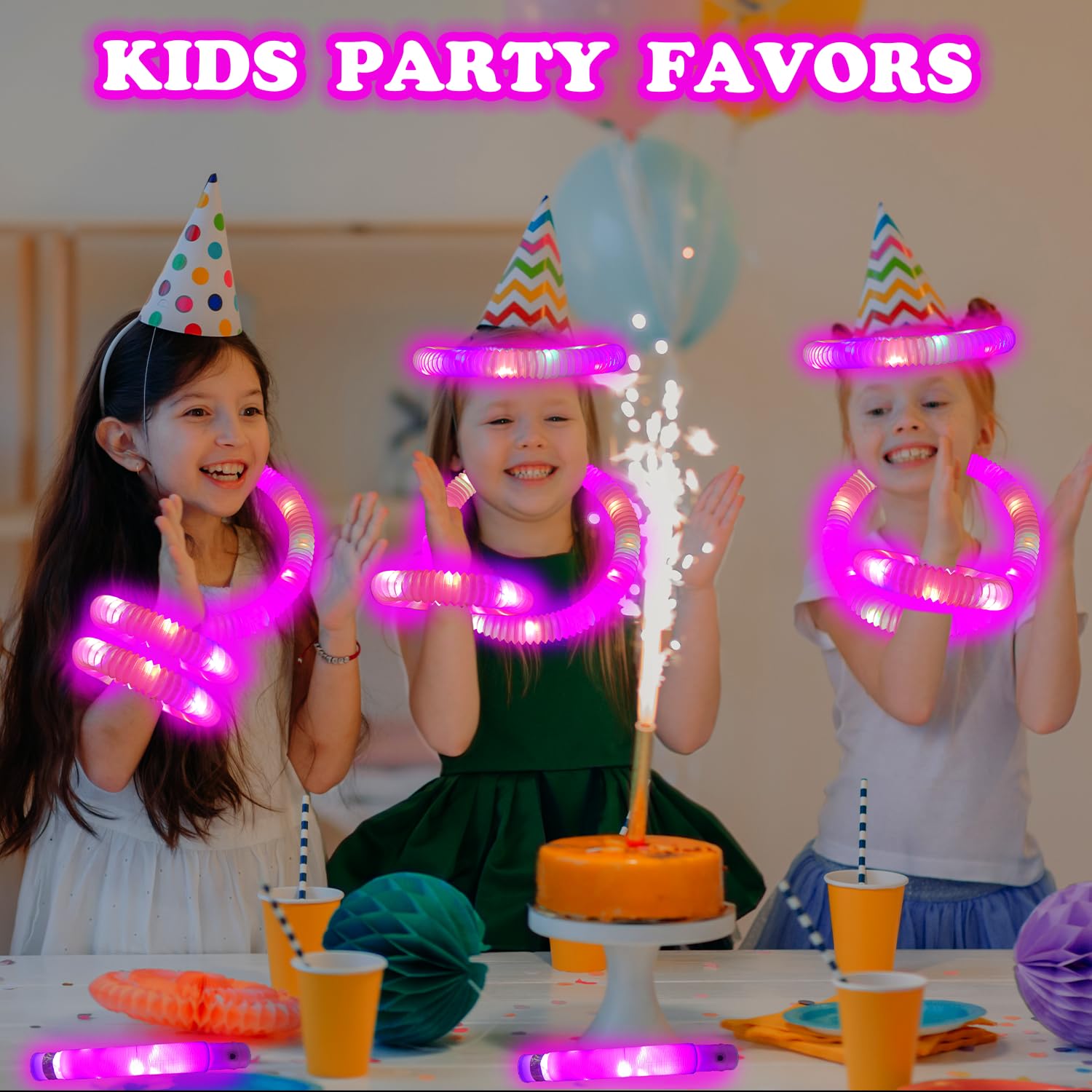 Kannove 12-24 PCS Green Glow Sticks Party Favors Supplies for Kids,4th of July LED Light up Pop Tubes for Toddlers,Neon Necklaces Bracelets Accessories,Glow Birthday Dance Camping Party Decorations