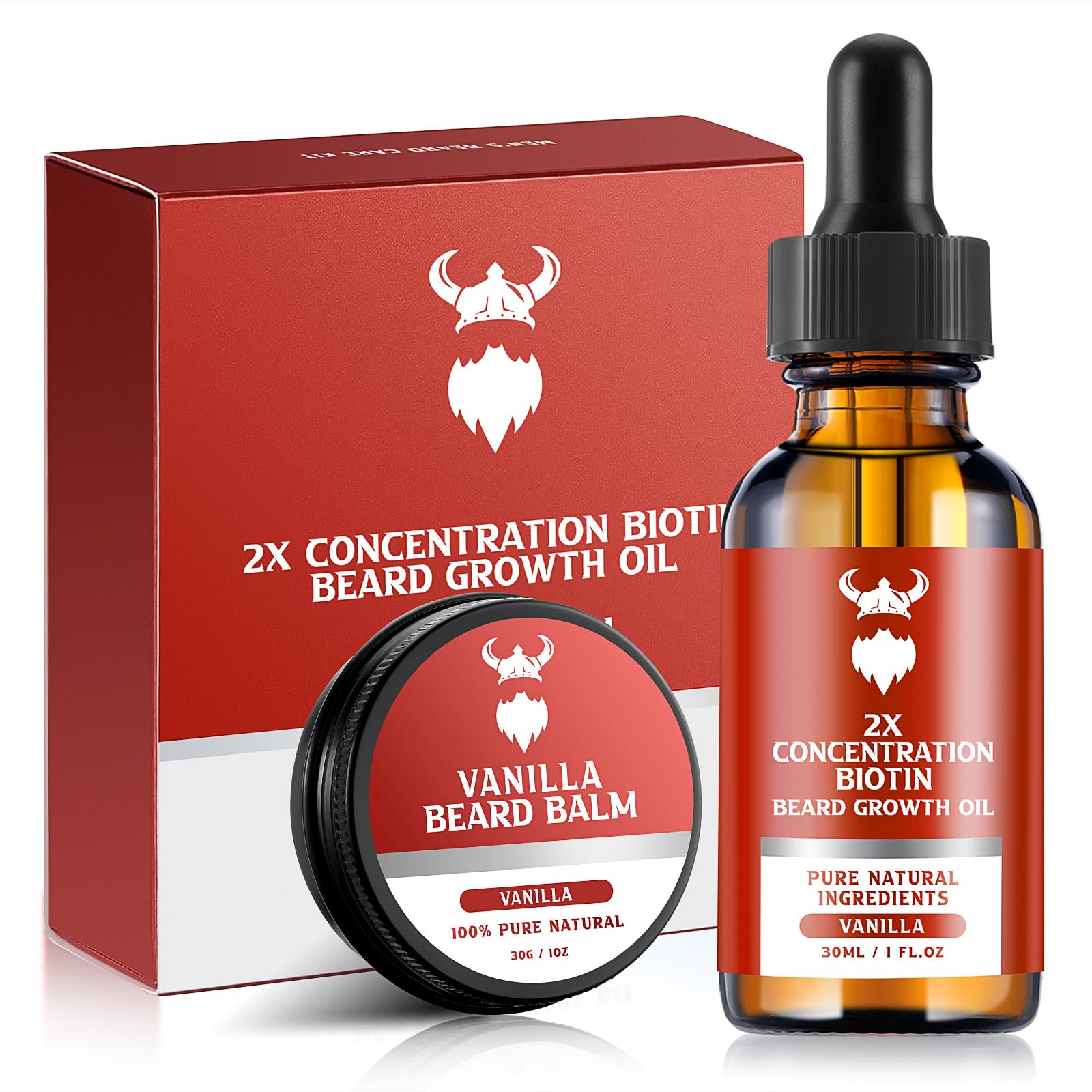 MistySprite Beard Growth Kit for Men, 2X Concentration Biotin Beard Oil & Styling Balm, Natural Facial Hair Conditioner with Argan, Jojoba & Vitamin E, Sandalwood Scent Softener