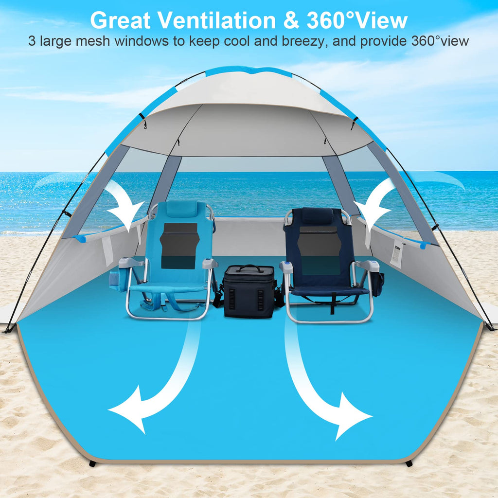 Gorich Beach Tent Sun Shelter for 3/4/6/8/10 Person with UPF 50＋ UV Protection, Lightweight & Easy Setup Beach Shade Canopy, Portable Beach Shade Tent Beach Cabana