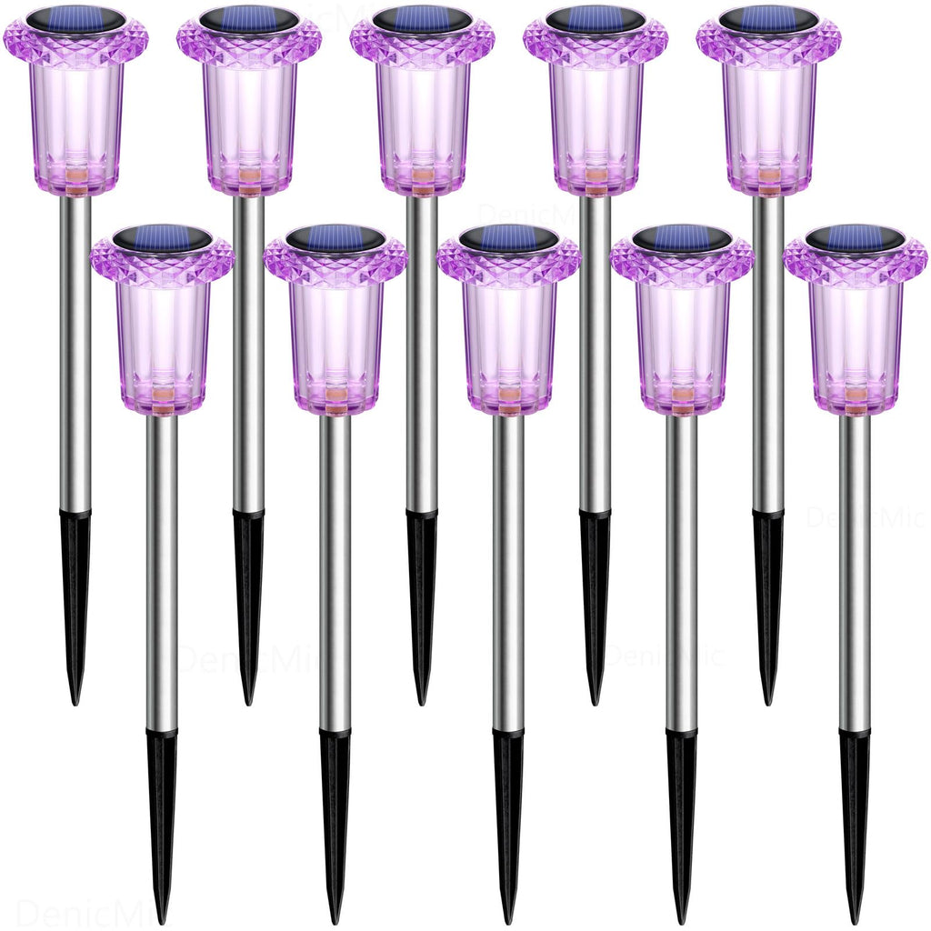 DenicMic Solar Lights Outdoor 10 Pack Waterproof 6000K Cold White LED Stainless Steel Stake Outside Lights for Yard Pathway Garden Driveway Walkway Landscape Path Lighting