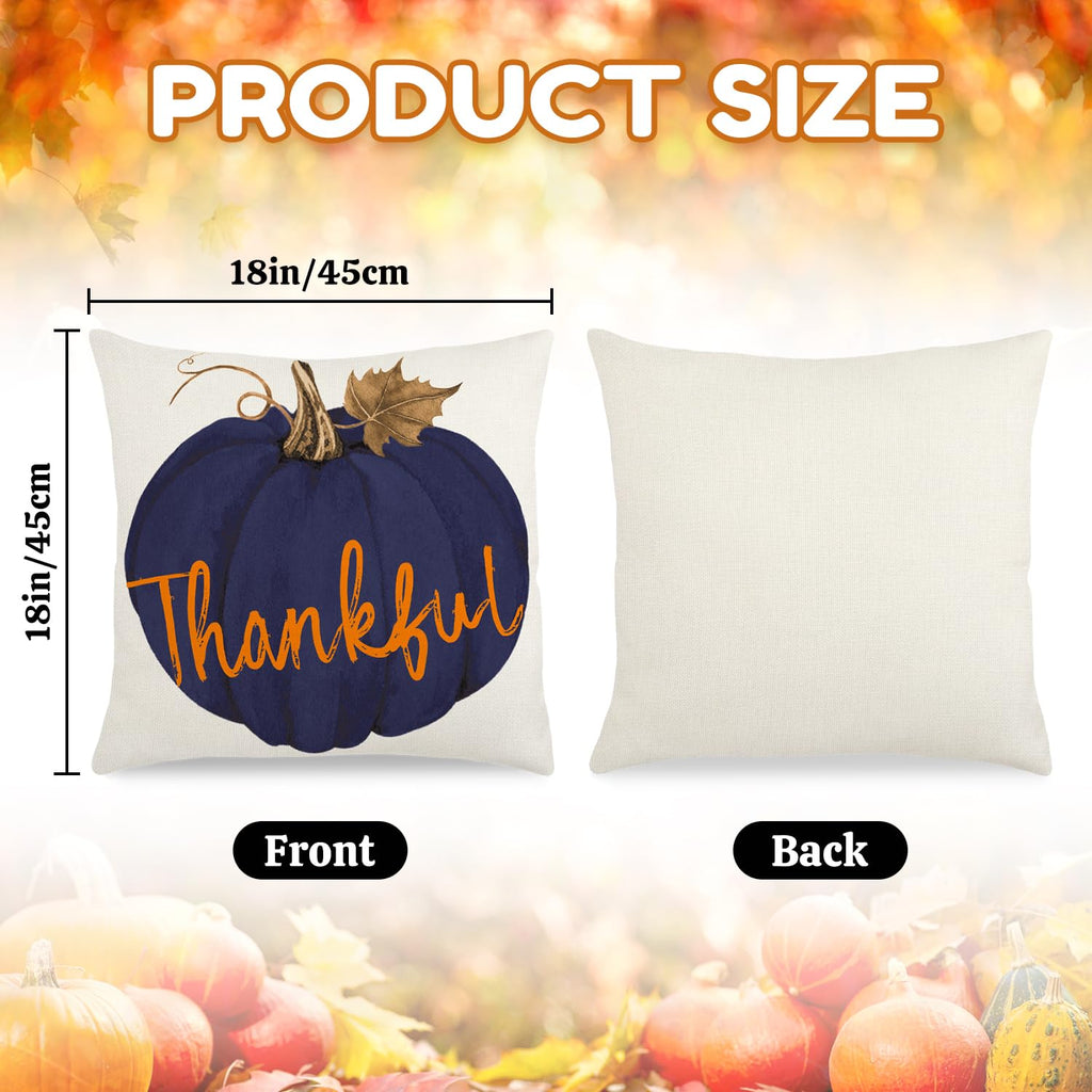 Fall Pillow Covers 18x18 Inch Autumn Pumpkin Maple Leaf Throw Pillowcase Orange Cushion Case for Thanksgiving Home Farmhouse Couch Sofa Bed Indoor Outdoor Decor (Set of 4)