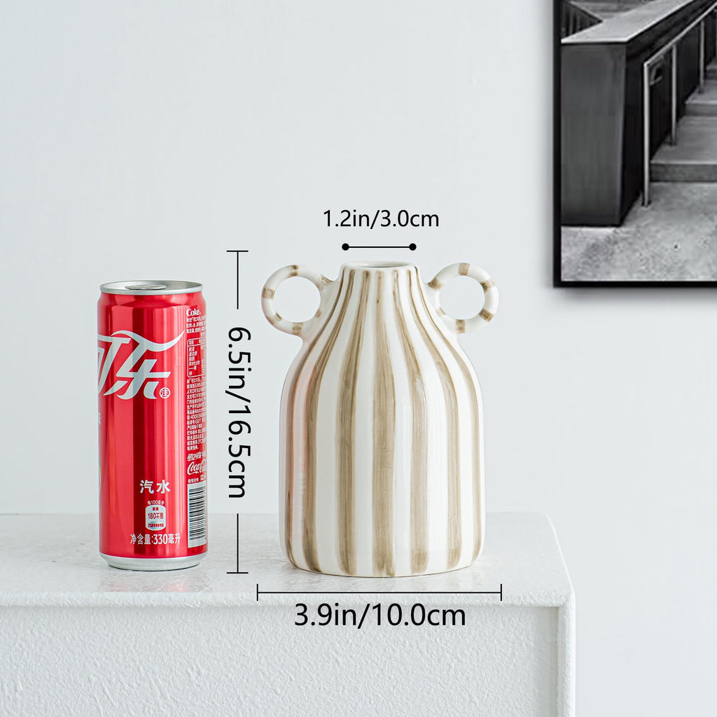 LCCCK Red and White Ceramic Vase, Mid Century Modern Striped Small Vases for Flower&Pampas Grass Centerpiece, Red White Checkered Vase for Dining Table Kitchen Tabletop Minimalist Decorative