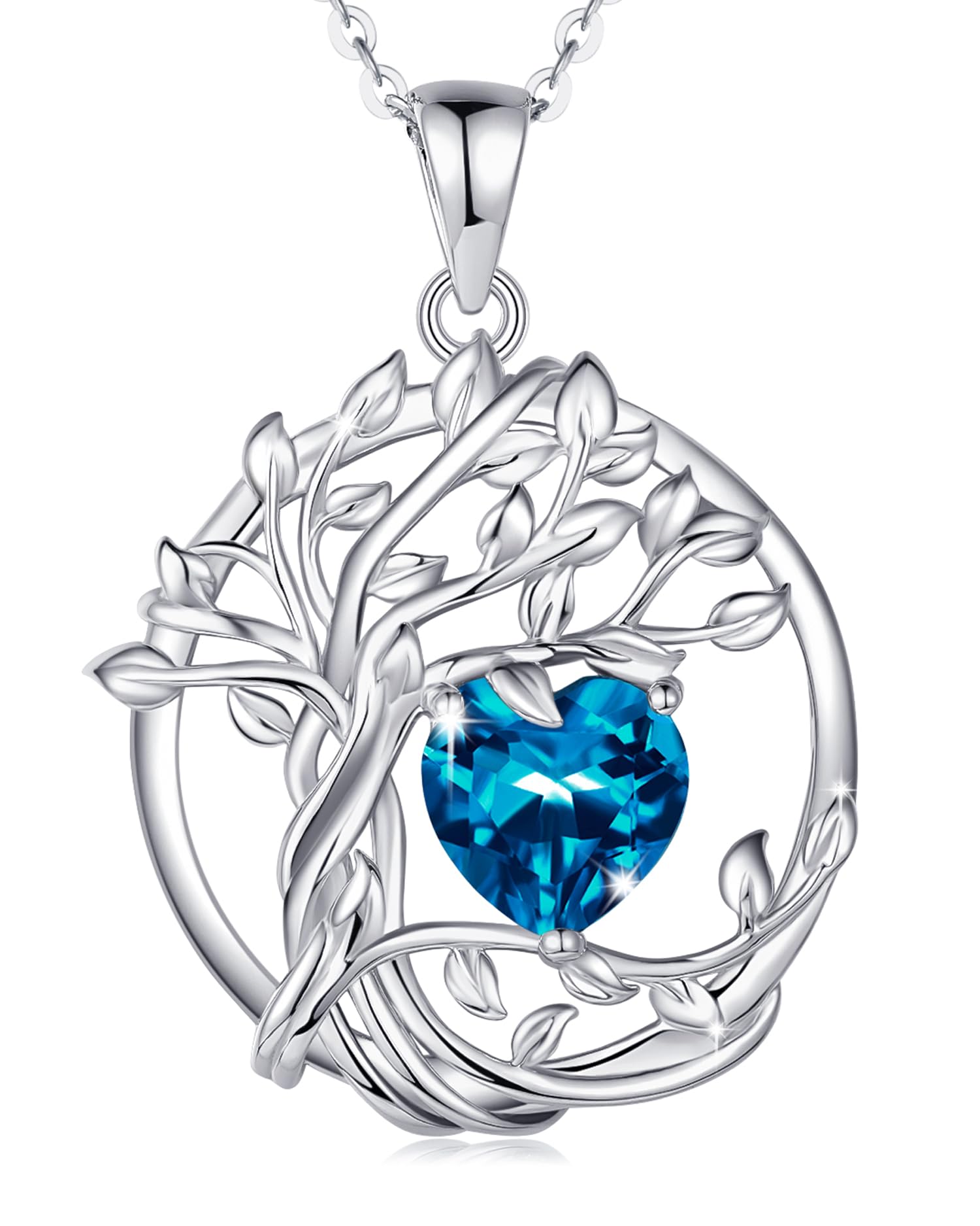 FANCIME Tree of life Birthstone necklace Sterling Silver Pendant Birthstone Necklace Gemstone Anniversary Birthday Jewelry Mothers Day Gifts for Mom Her Wife