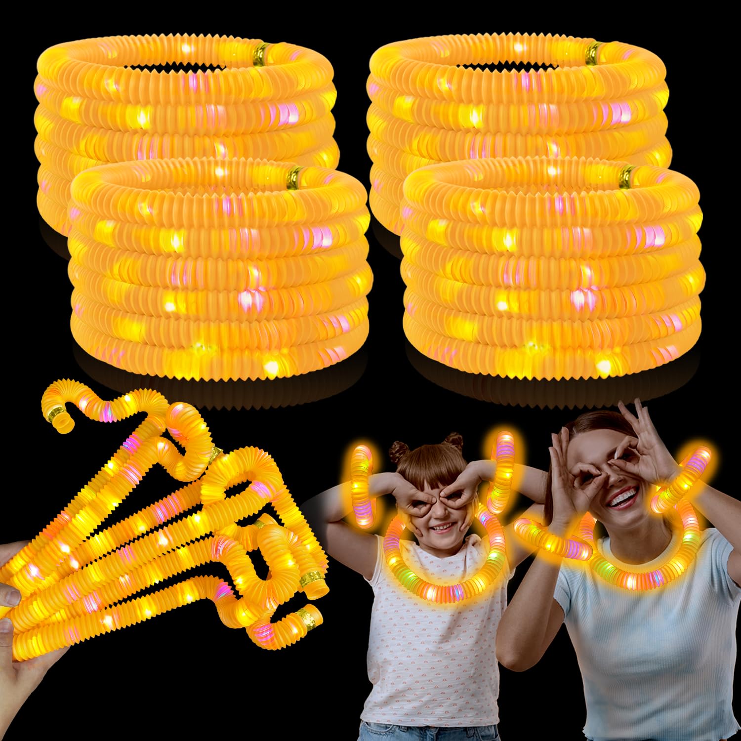Kannove 12-24 PCS Green Glow Sticks Party Favors Supplies for Kids,4th of July LED Light up Pop Tubes for Toddlers,Neon Necklaces Bracelets Accessories,Glow Birthday Dance Camping Party Decorations