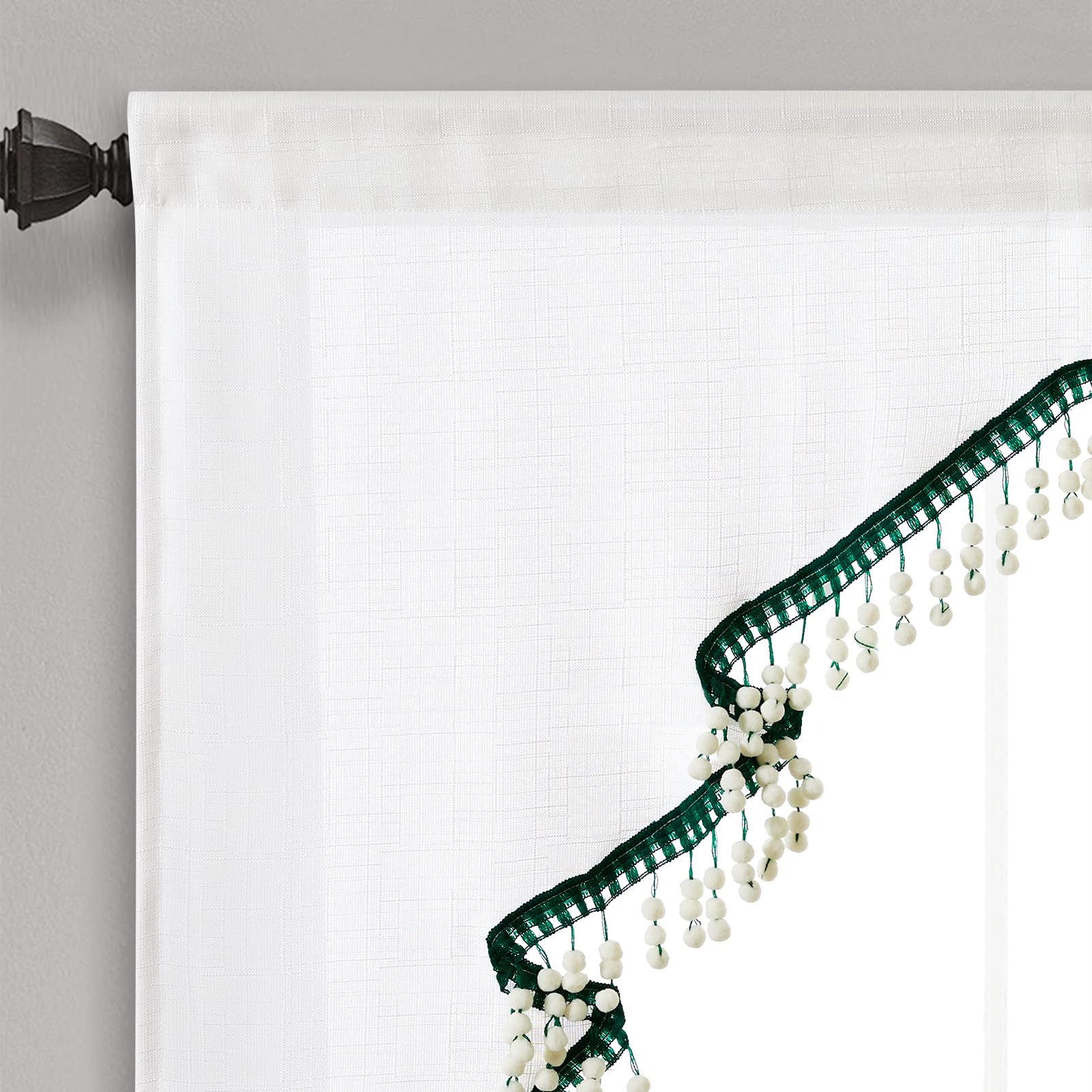 Estmy Boho Cute Christmas Tree Kitchen Curtain, White and Green, 47'W x 36'L, 1PCS