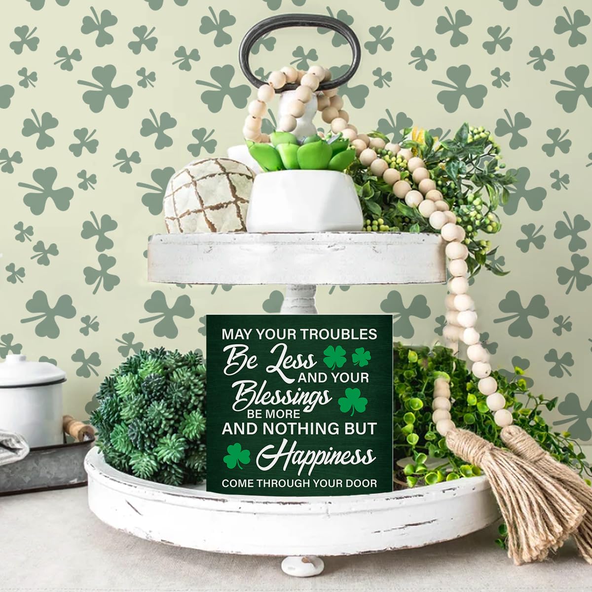 Dumyum St. Patrick's Day Decorative Sign, Wooden, 5 Inches x 5 Inches, Green, Rustic, Tabletop or Wall Mount