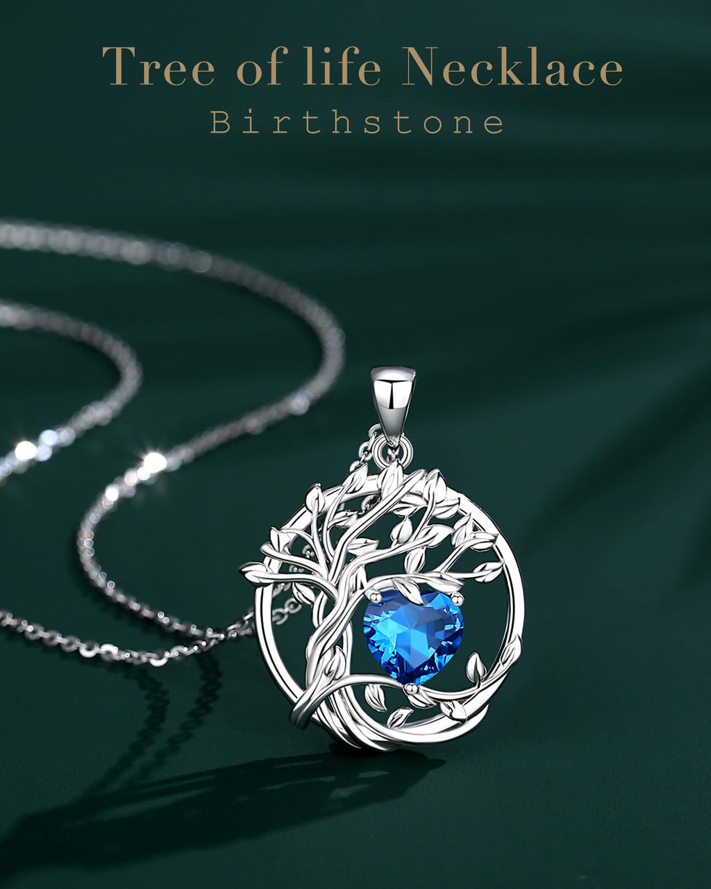 FANCIME Tree of life Birthstone necklace Sterling Silver Pendant Birthstone Necklace Gemstone Anniversary Birthday Jewelry Mothers Day Gifts for Mom Her Wife