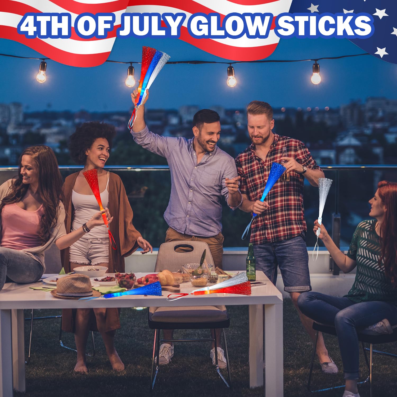 Patriotic Red White Blue Glow Sticks Party Favors Supplies for Kids Bulk-24 Pack, 4th of July Fiber Optic Wand Toys for Toddlers, Sparklers Fireworks Gifts Fourth of July Parade Throws for Boy Girls