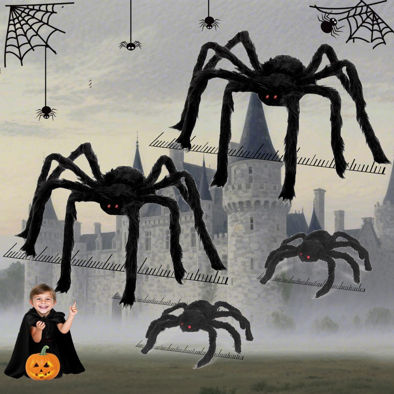 Giant Spider 6.6 Ft, 78" Halloween Decorations Fake Halloween Decor Spiders Large, Furry Spiders for Outdoor Indoor Yard Home Costumes Party House Décor, 1 Pack